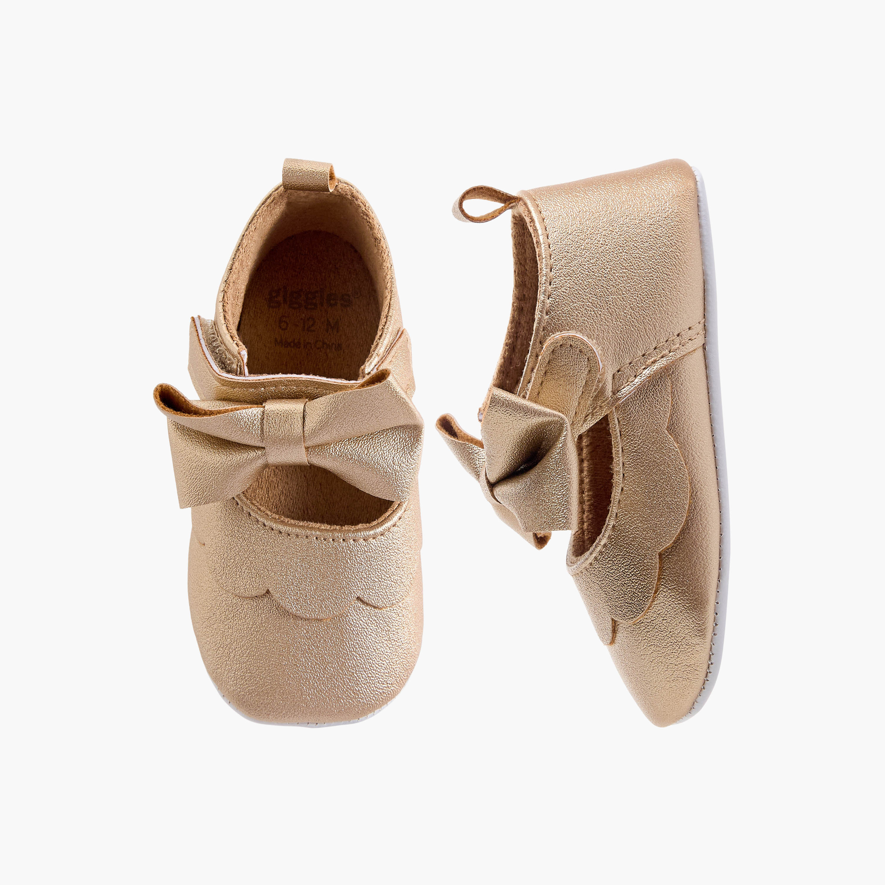 Giggles Booties with Hook and Loop Closure, Bow Detail-baby-girls-shoes-closedshoes-image-1