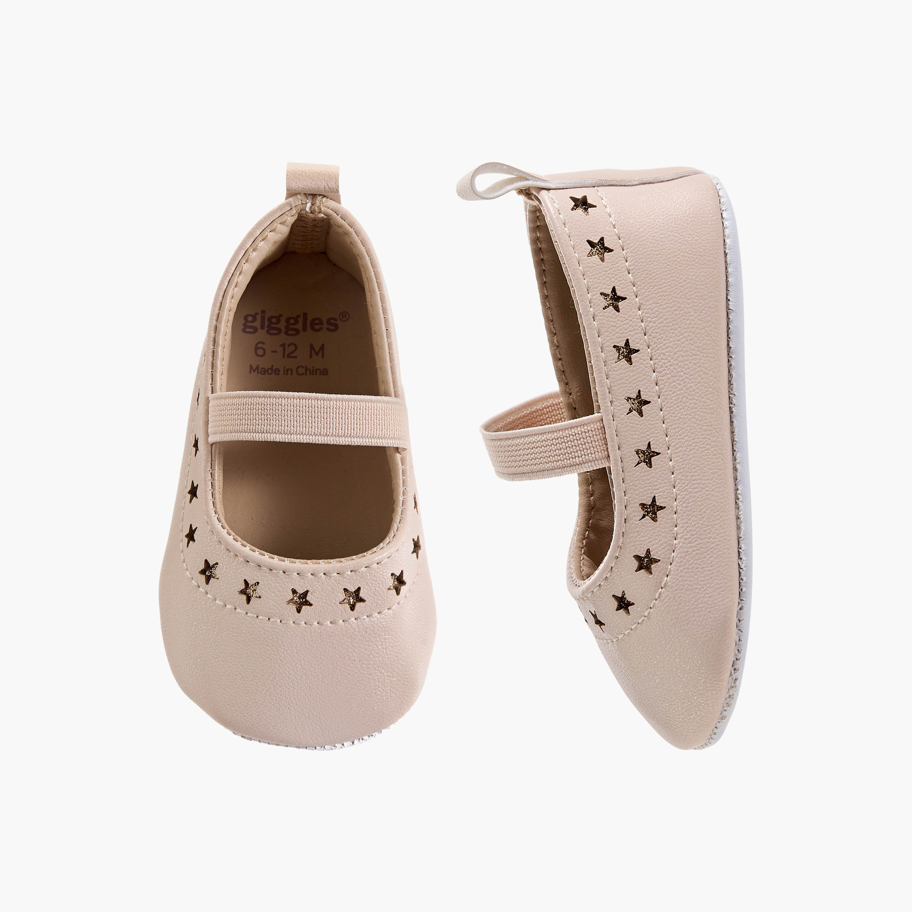 Giggles Booties with Elasticated Strap, Star Cutout Detail-baby-girls-shoes-closedshoes-image-1