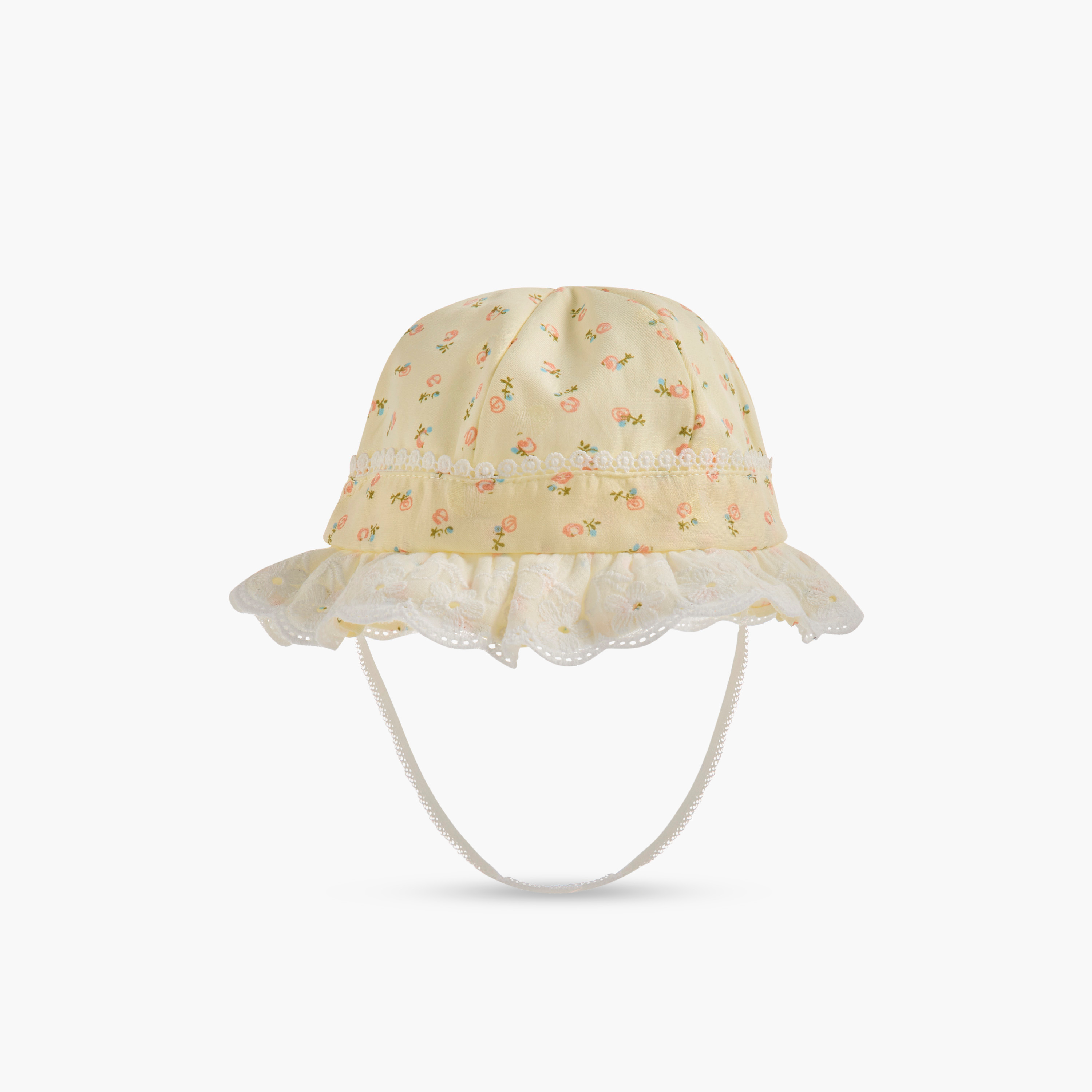 قبعة دلو بطبعات أزهار وحافة دانتيل من جونيورز-baby-girls-accessories-caps-image-2