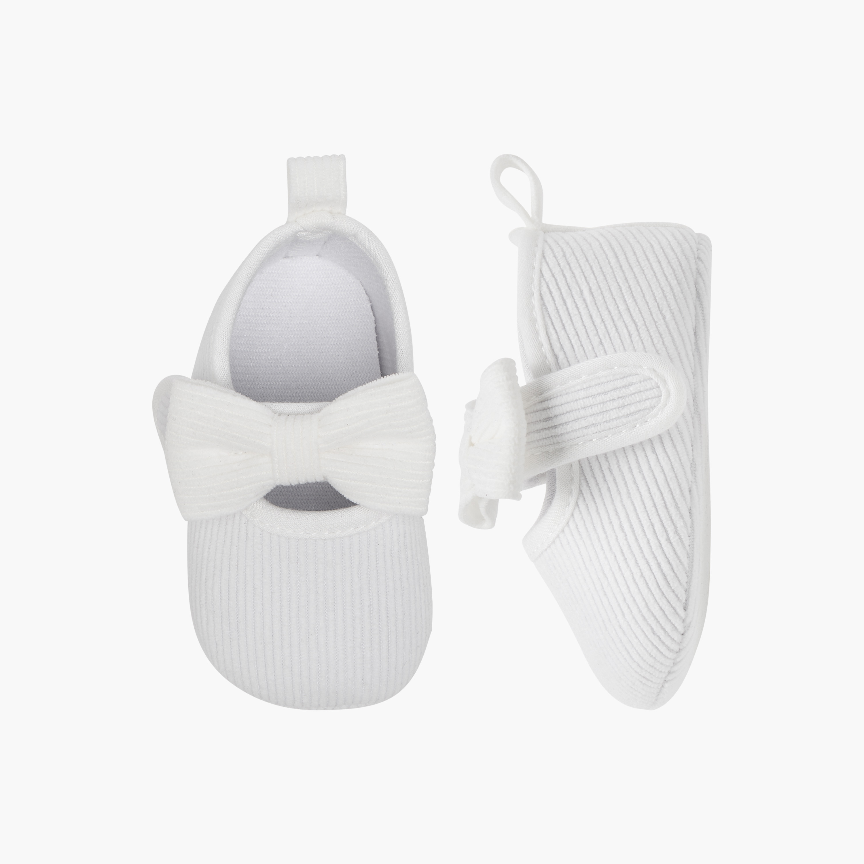 Juniors Bow Accent Corduroy Booties with Hook and Loop Closure-baby-girls-shoes-booties-image-1