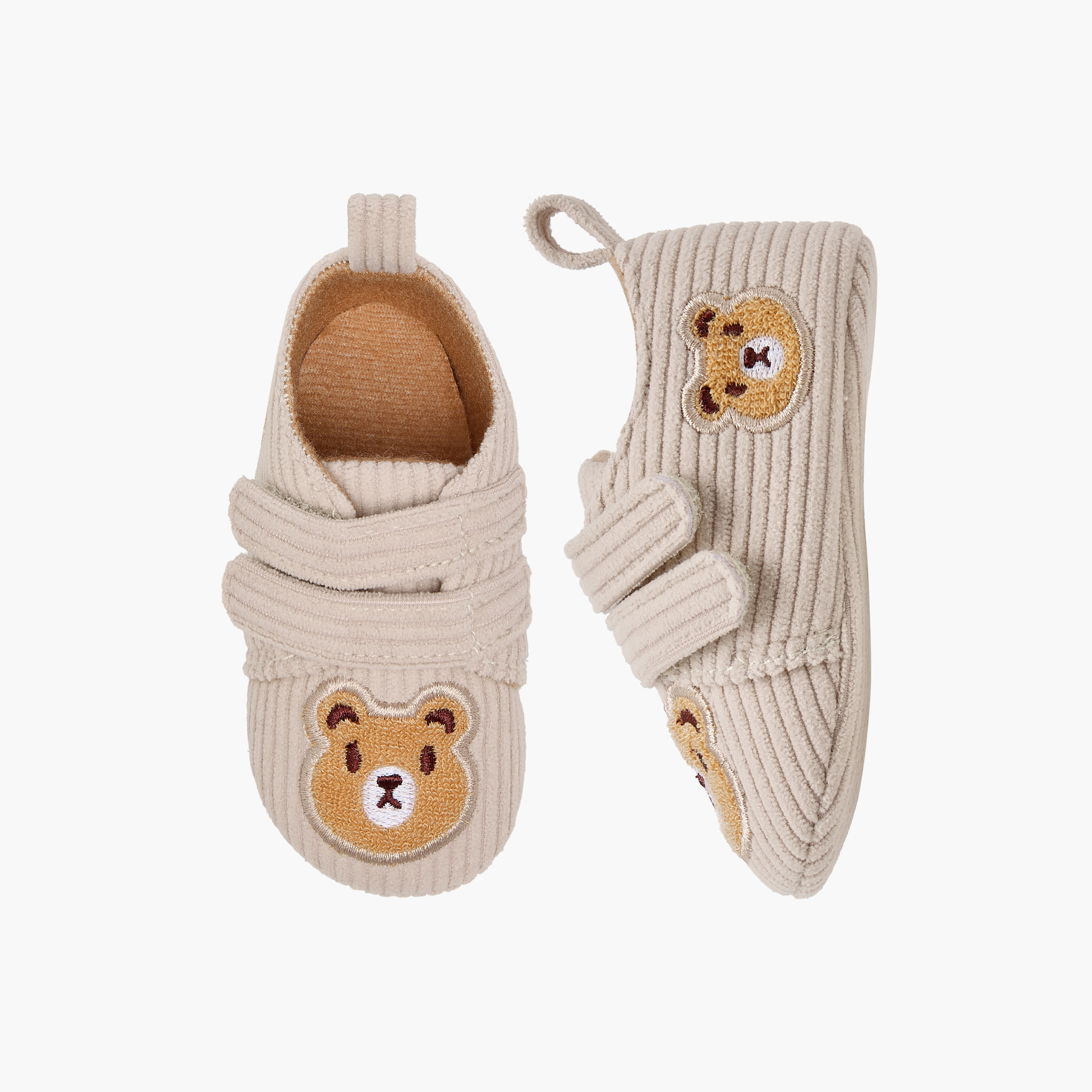 Juniors Bear Applique Corduroy Booties with Hook and Loop Closure-baby-boys-shoes-booties-image-1