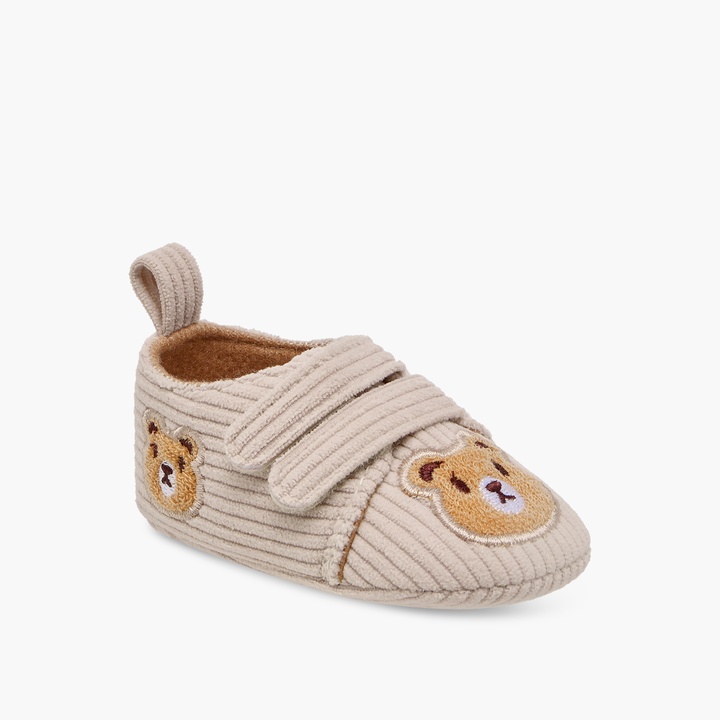 Juniors Bear Applique Corduroy Booties with Hook and Loop Closure-baby-boys-shoes-booties-image-2