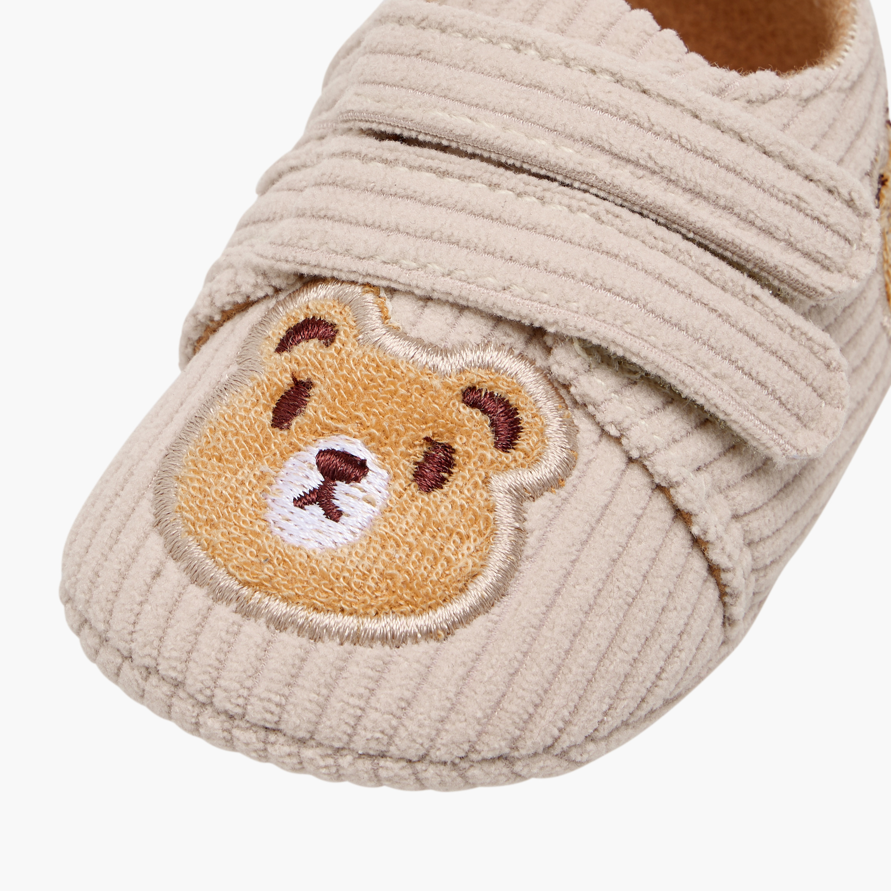 Juniors Bear Applique Corduroy Booties with Hook and Loop Closure-baby-boys-shoes-booties-image-4