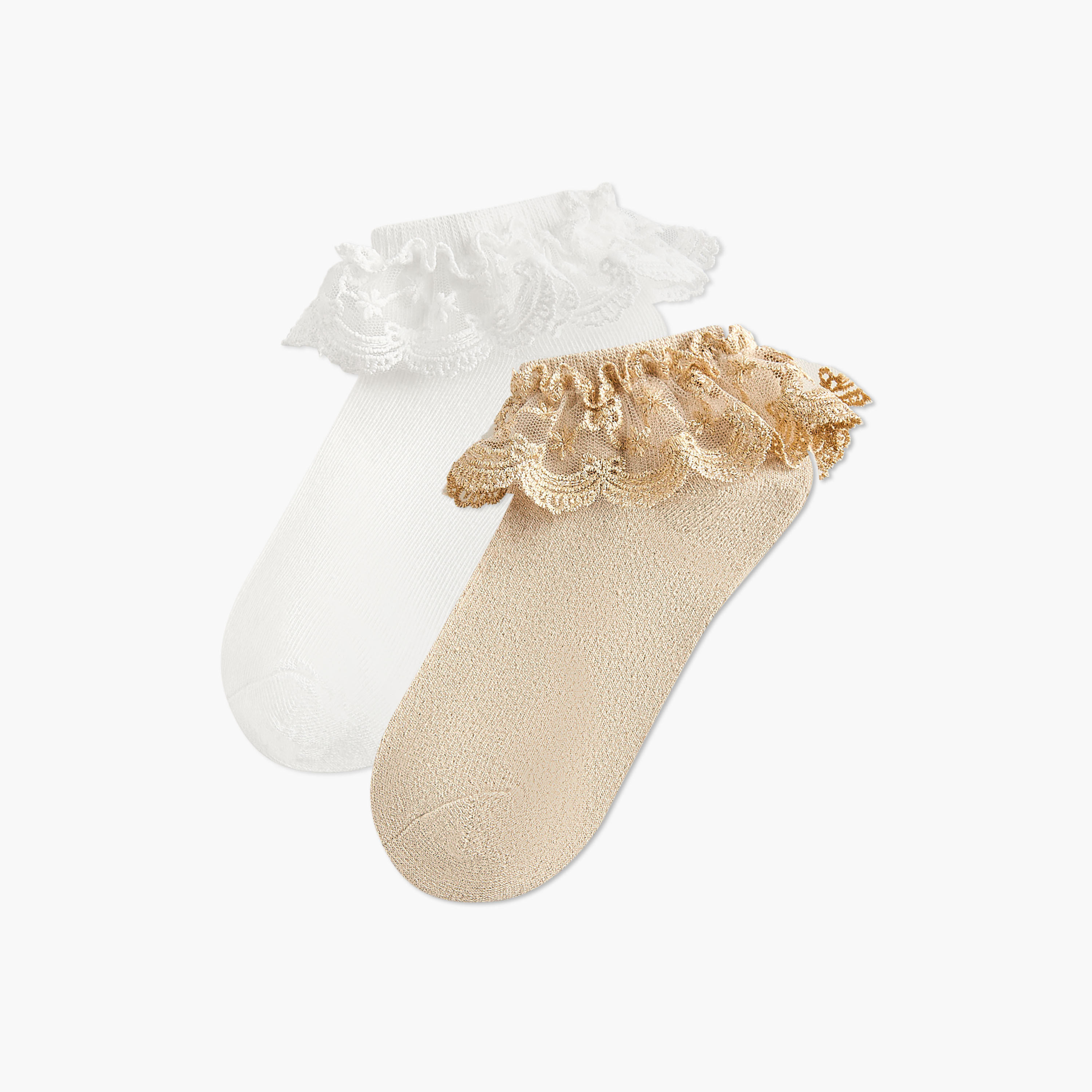 Pack of 2 Celeste Girls Socks with Embroidered Frill Detail-girls-accessories-socks-image-1