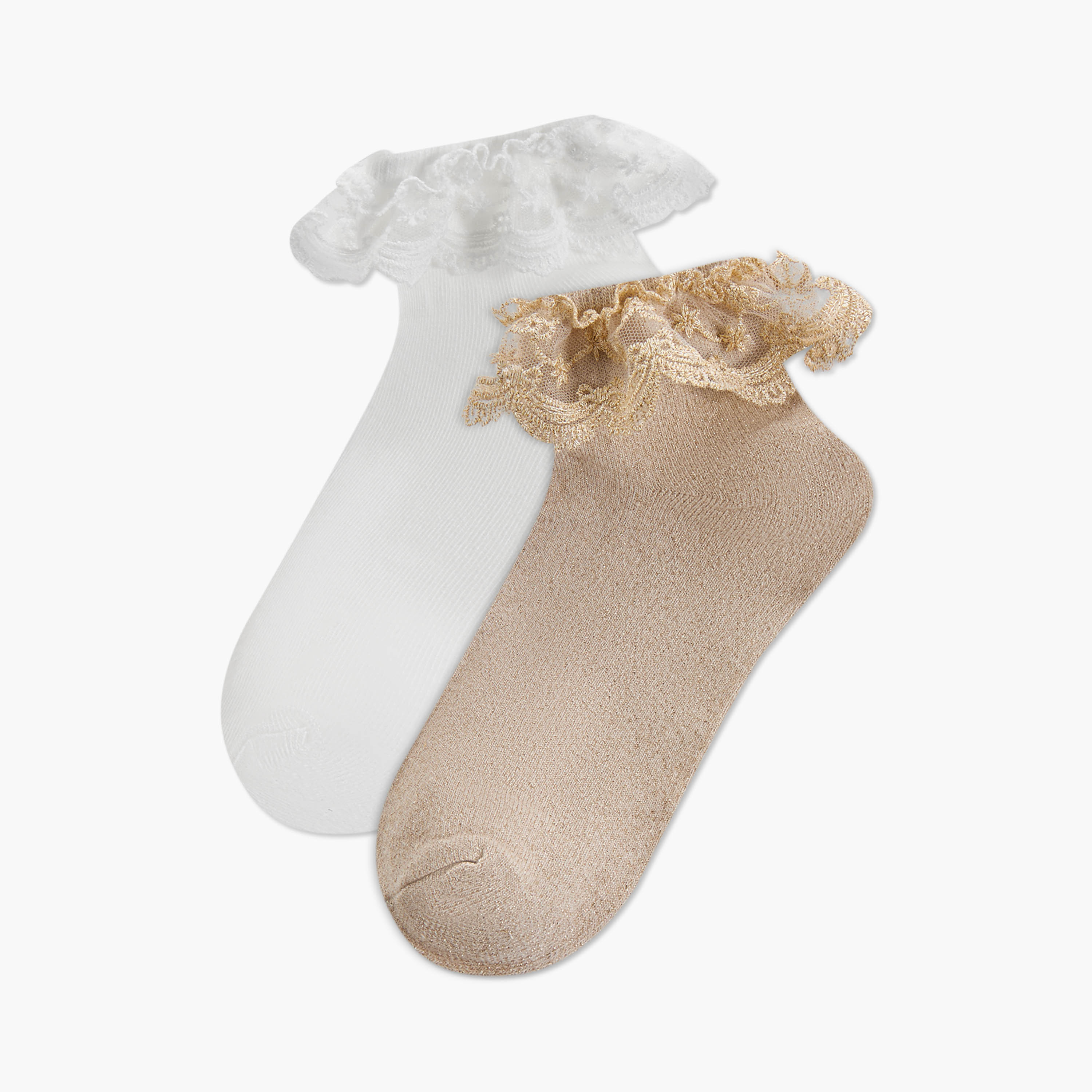 Little Missy Solid Socks with Frill Detail - Set of 2-girls-accessories-socks-image-1