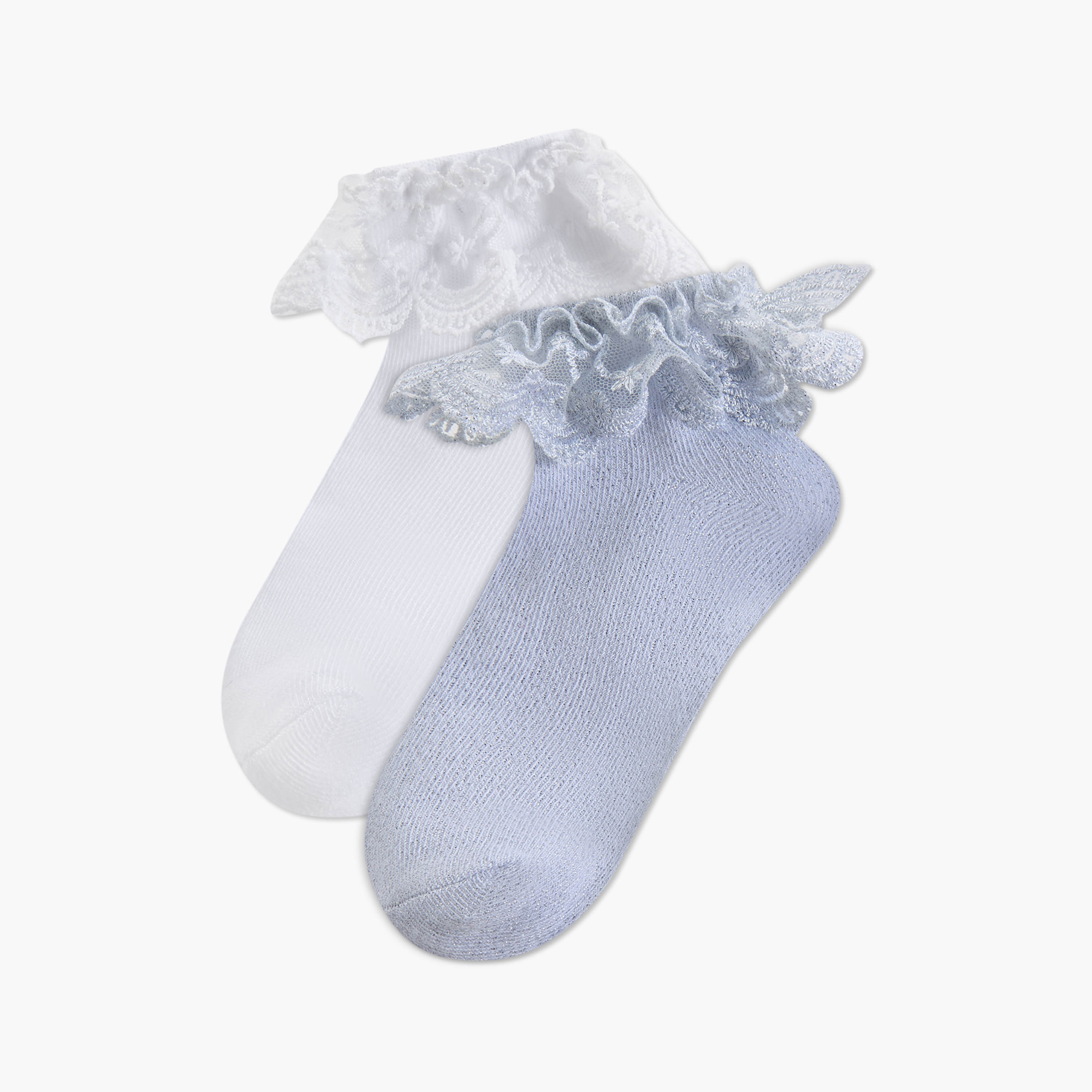 جوارب سادة بكشكش من ليتل ميسي - طقم من زوجين-girls-accessories-socks-image-3