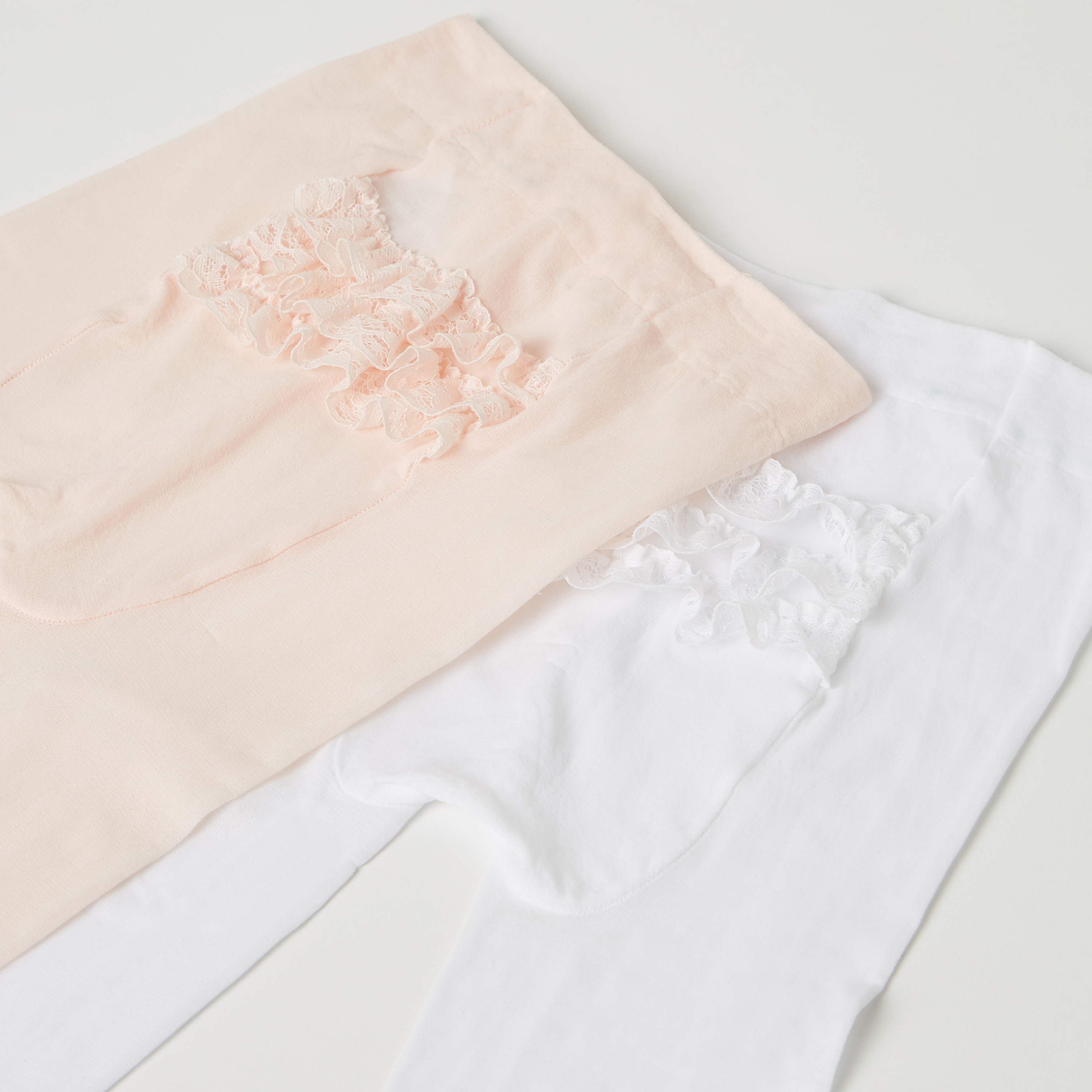 Juniors Solid Tights with Frill Detail - Set of 2-baby-girls-accessories-socks-image-4