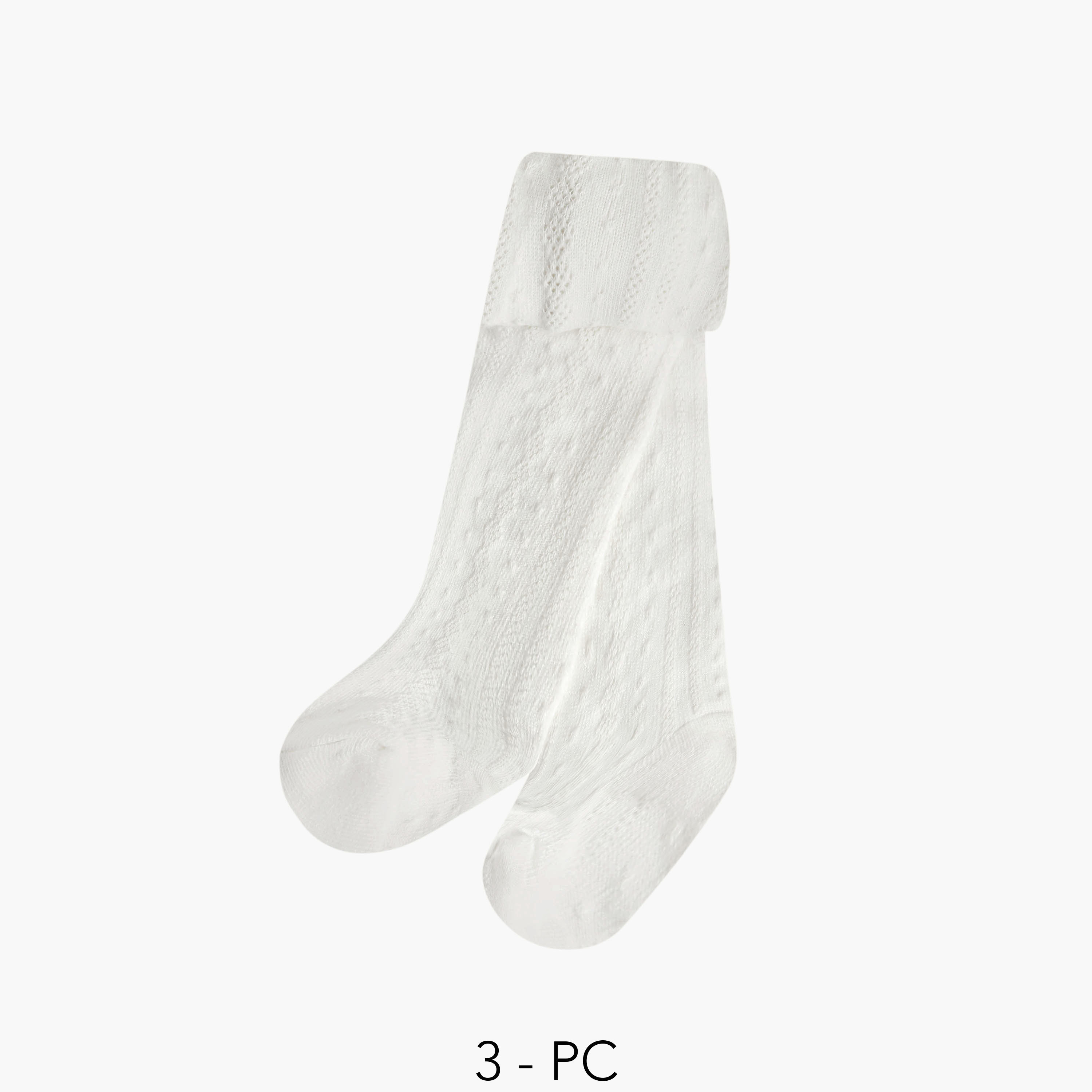 Pack of 3 Juniors Cotton Tights with Cable Knit Design-baby-girls-accessories-socks-image-1