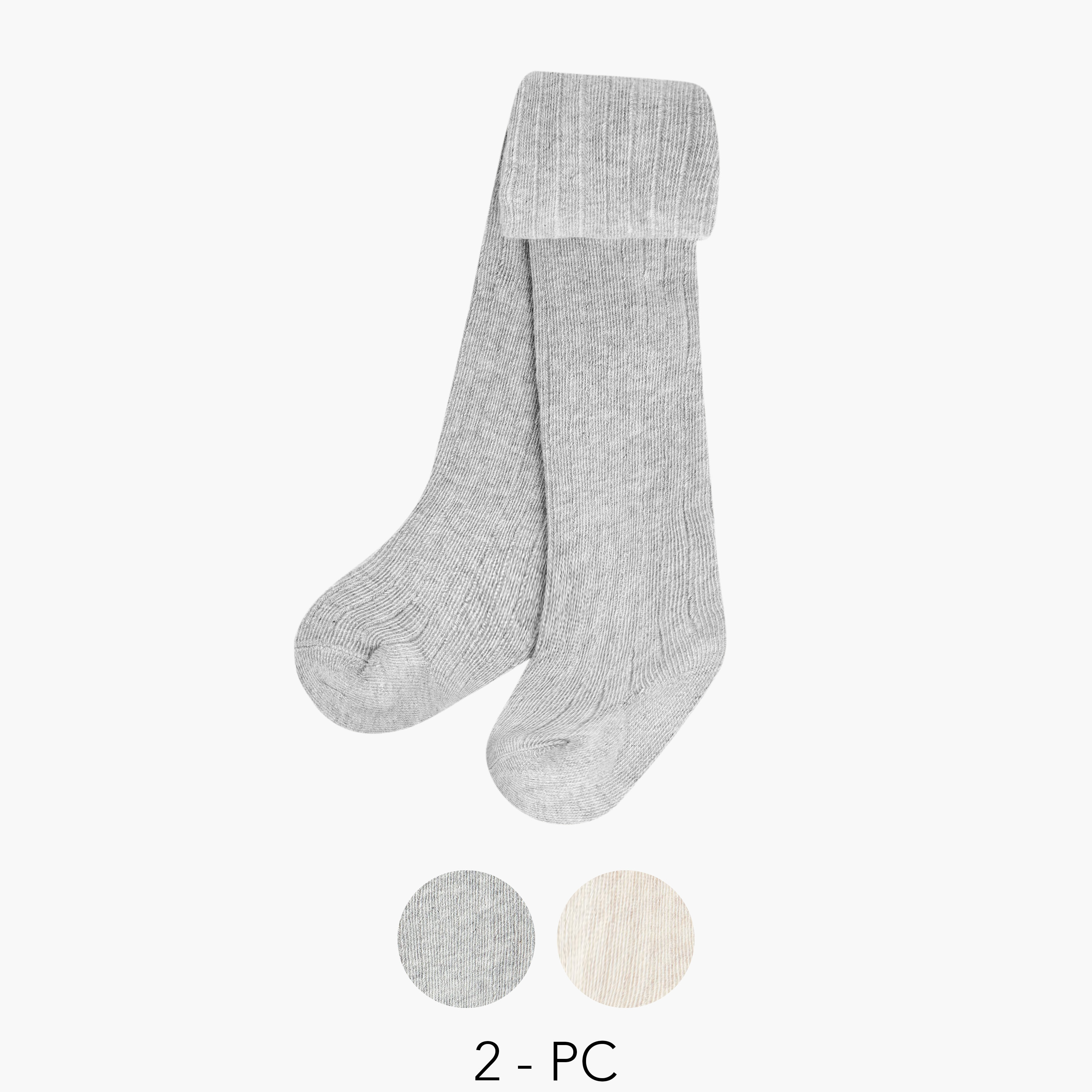 Set of 2- Juniors Cotton Girls Tights - Ribbed-baby-girls-accessories-socks-image-1