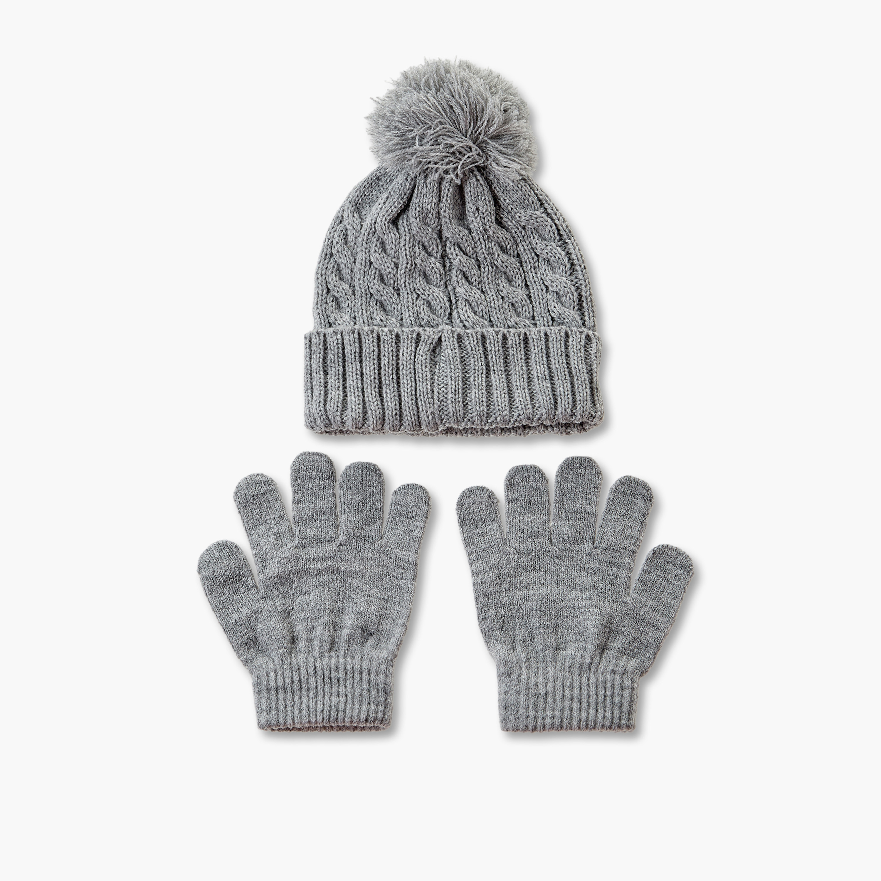 Set of 2 Juniors Cable Knit Beanie and Gloves-baby-boys-accessories-caps-image-1