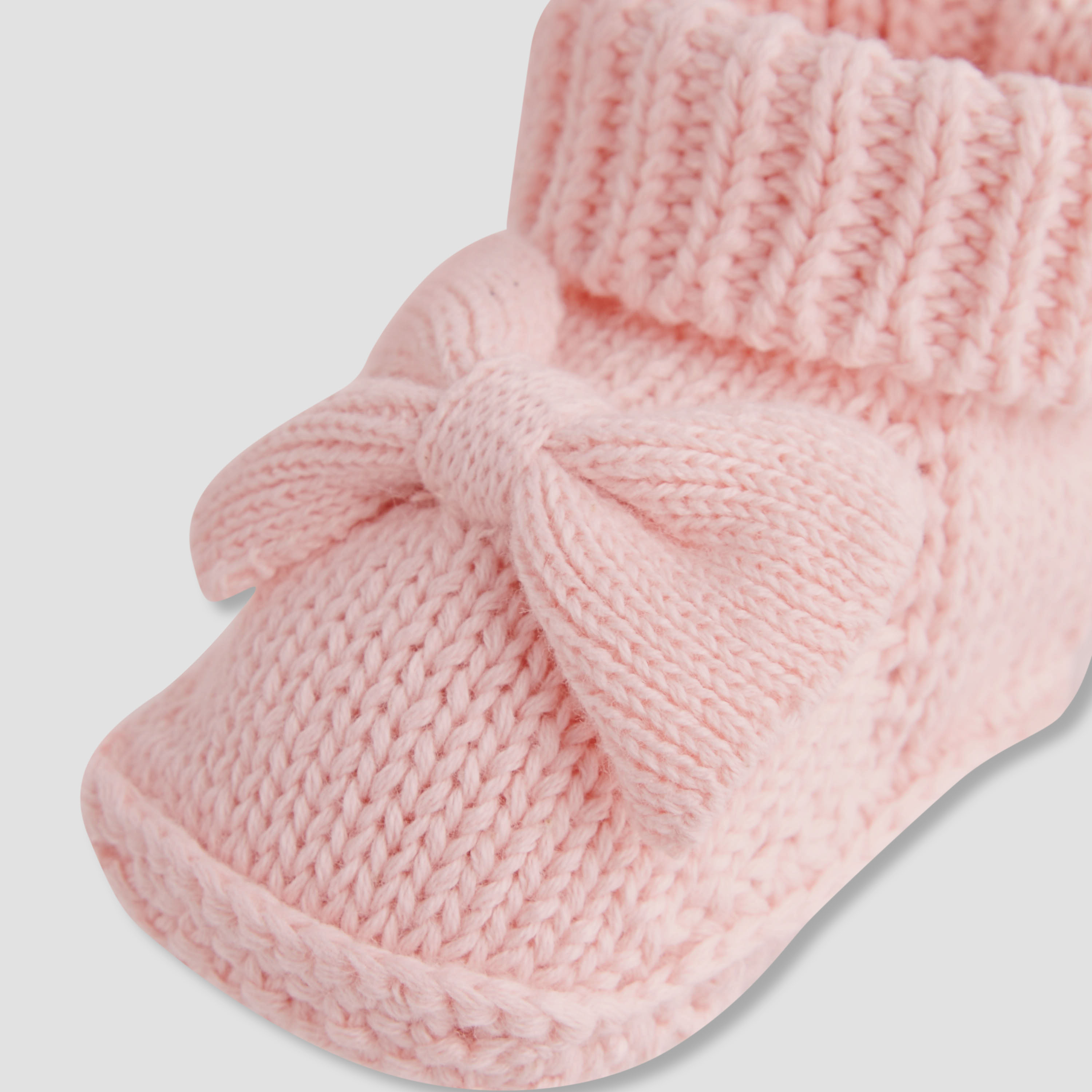 Juniors Girls Booties with Crochet and Bow Detail - Cotton-baby-girls-shoes-booties-image-4