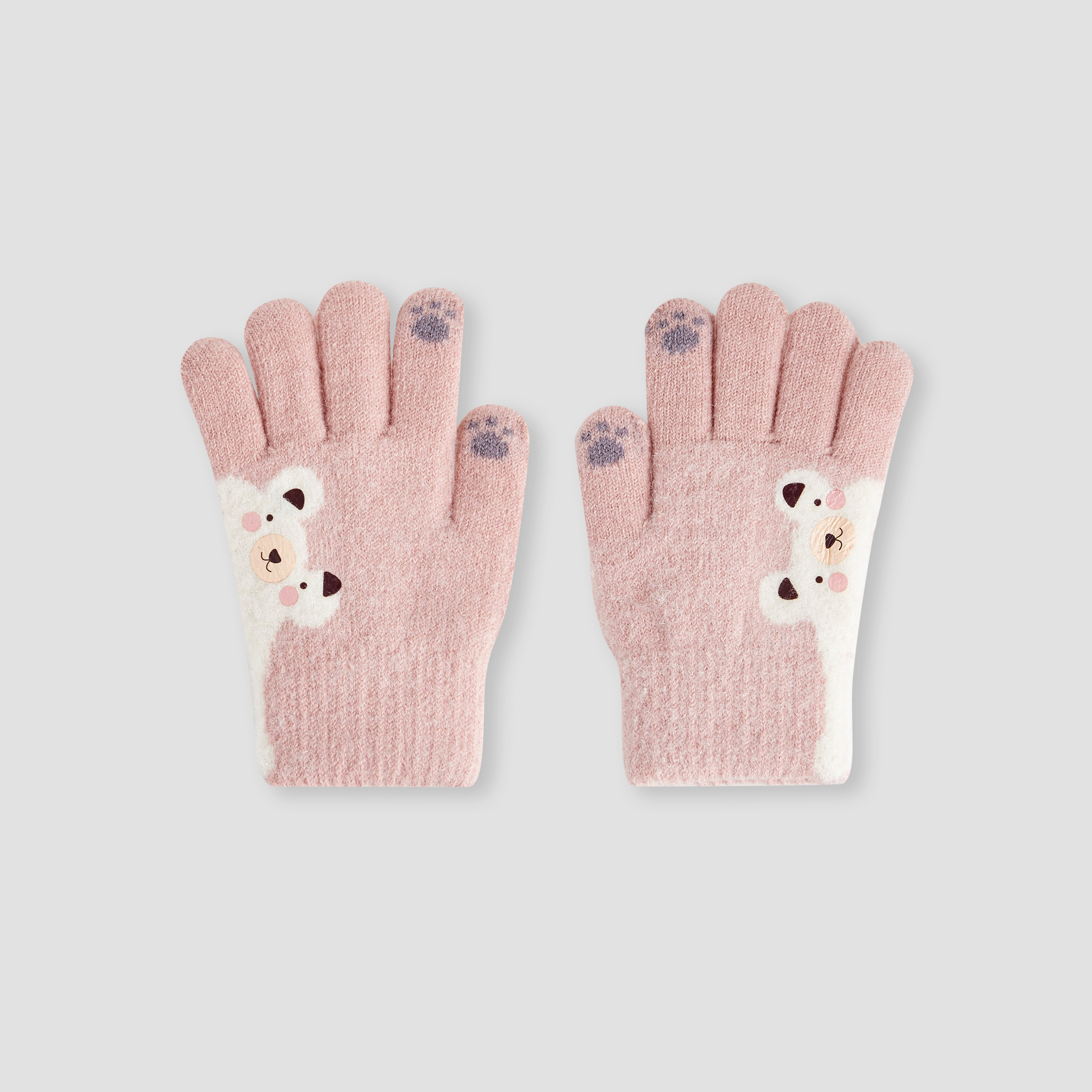 Juniors Girls Winter Gloves with Bear Print-baby-girls-clothing-winterwear-winteraccessories-image-1