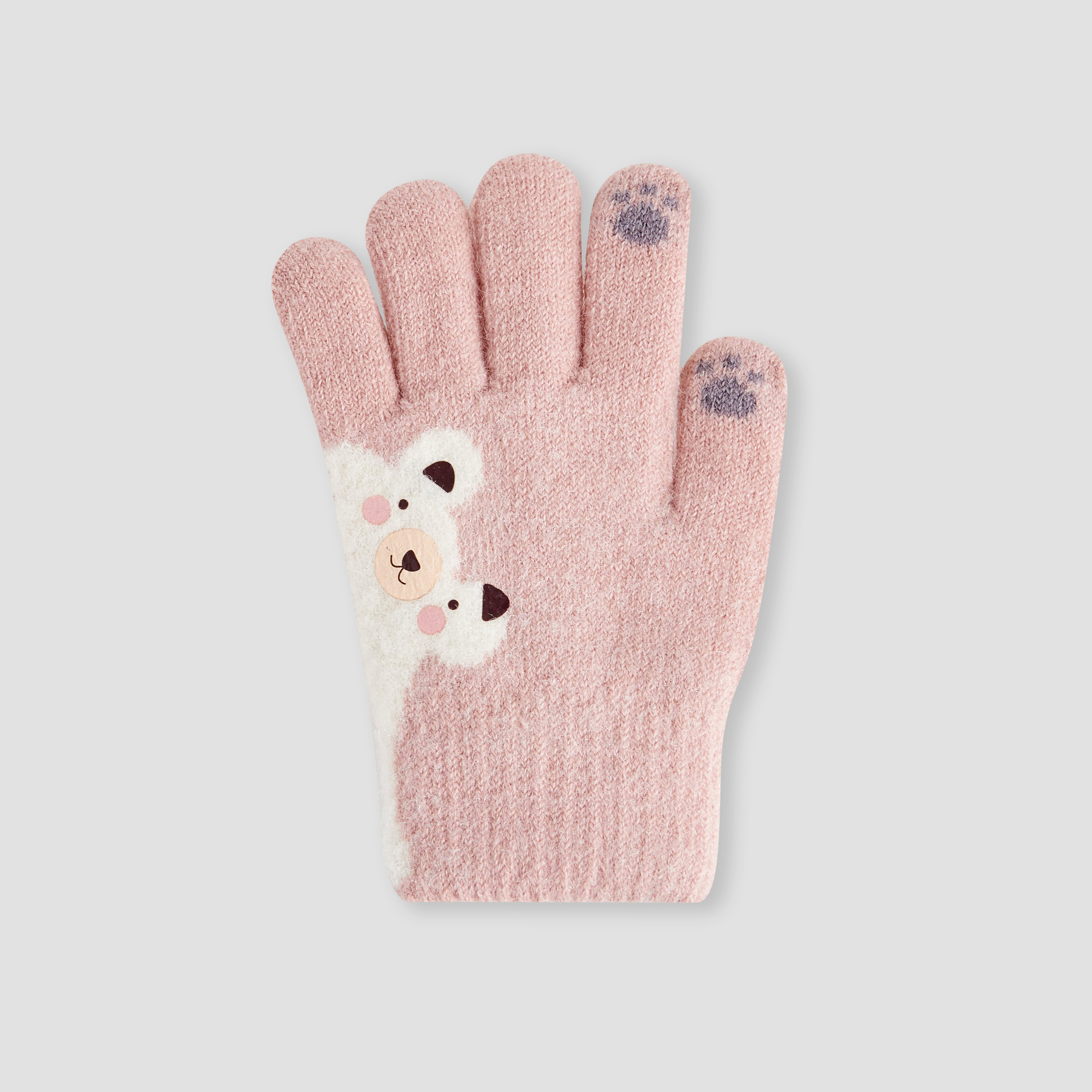 Juniors Girls Winter Gloves with Bear Print-baby-girls-clothing-winterwear-winteraccessories-image-2