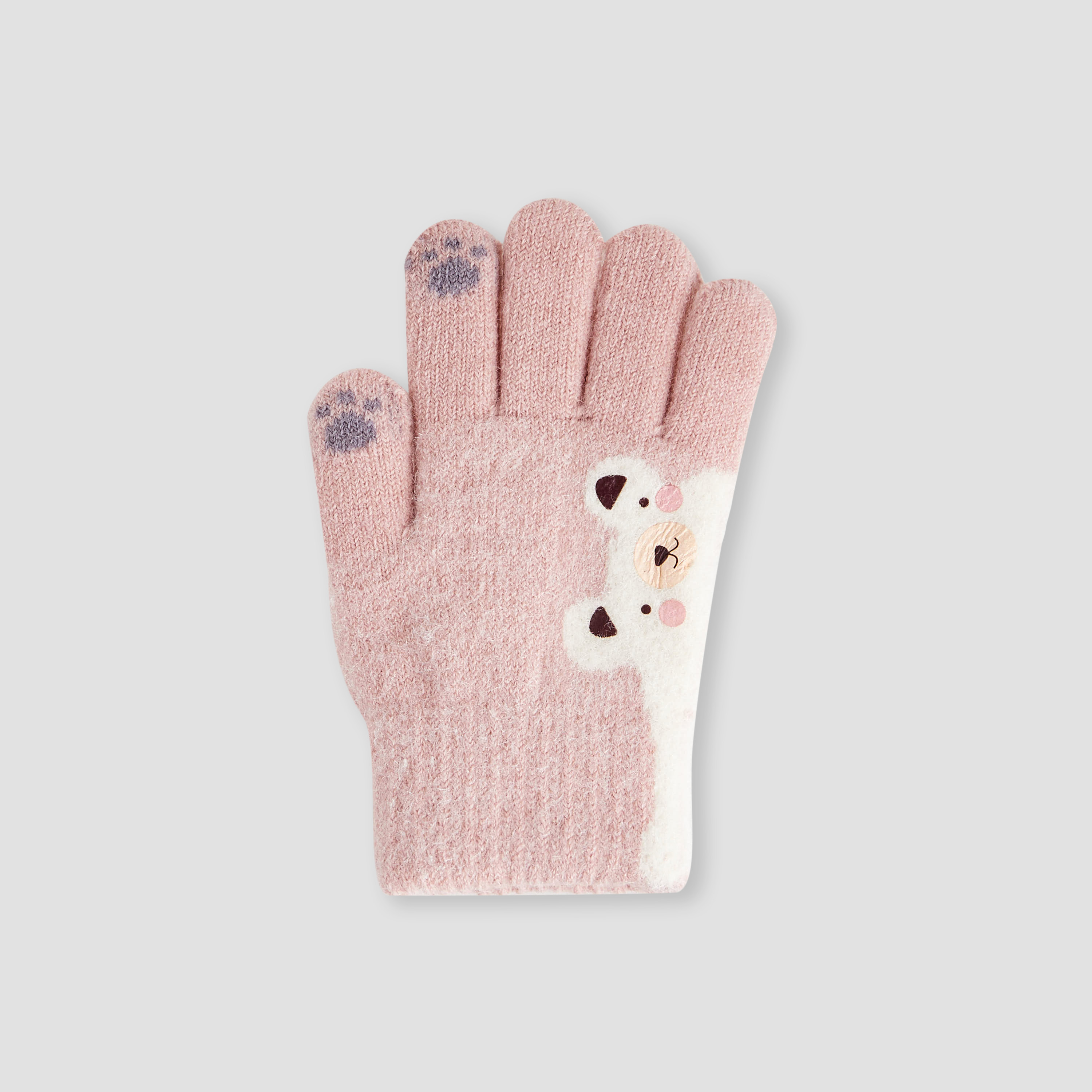 Juniors Girls Winter Gloves with Bear Print-baby-girls-clothing-winterwear-winteraccessories-image-3