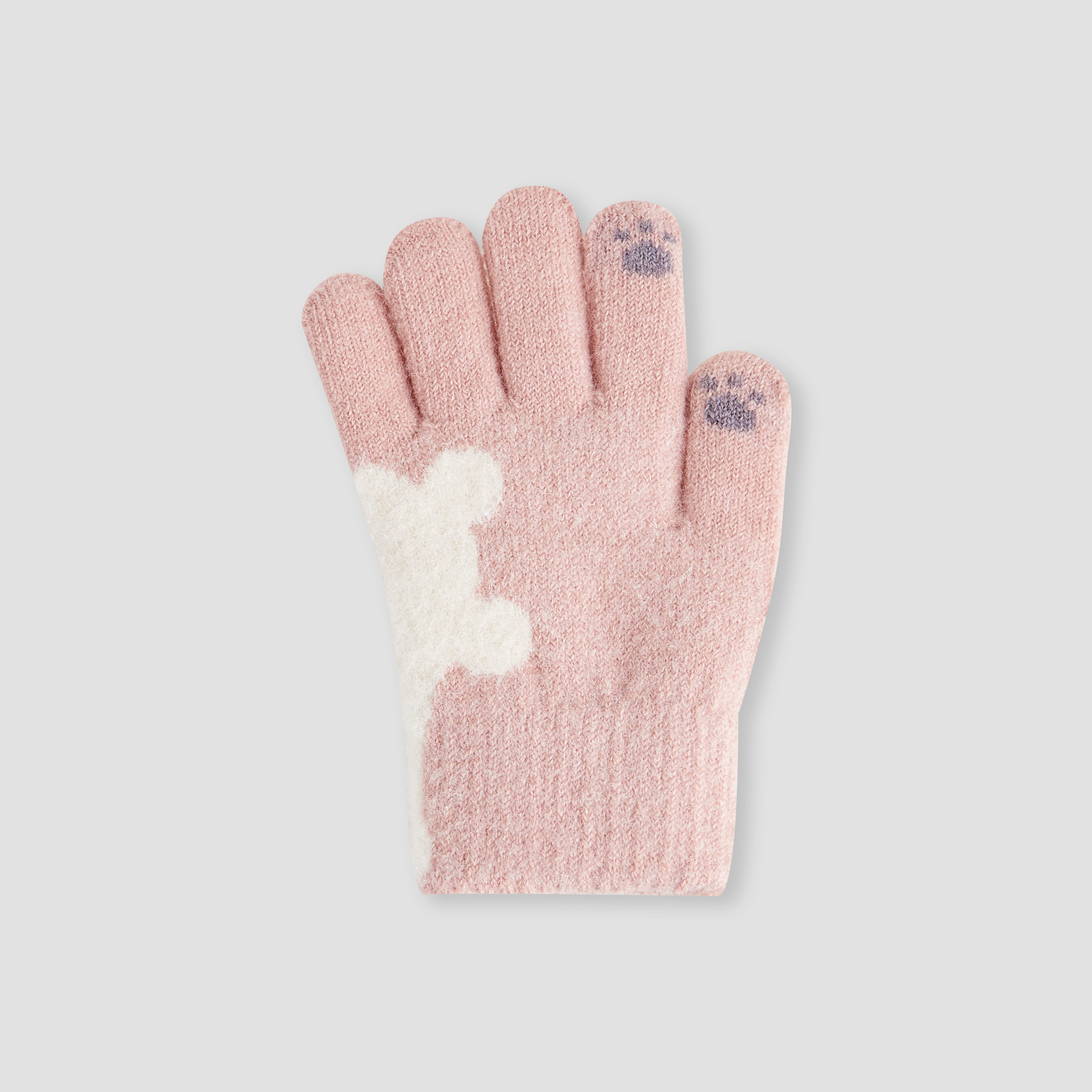 Juniors Girls Winter Gloves with Bear Print-baby-girls-clothing-winterwear-winteraccessories-image-4