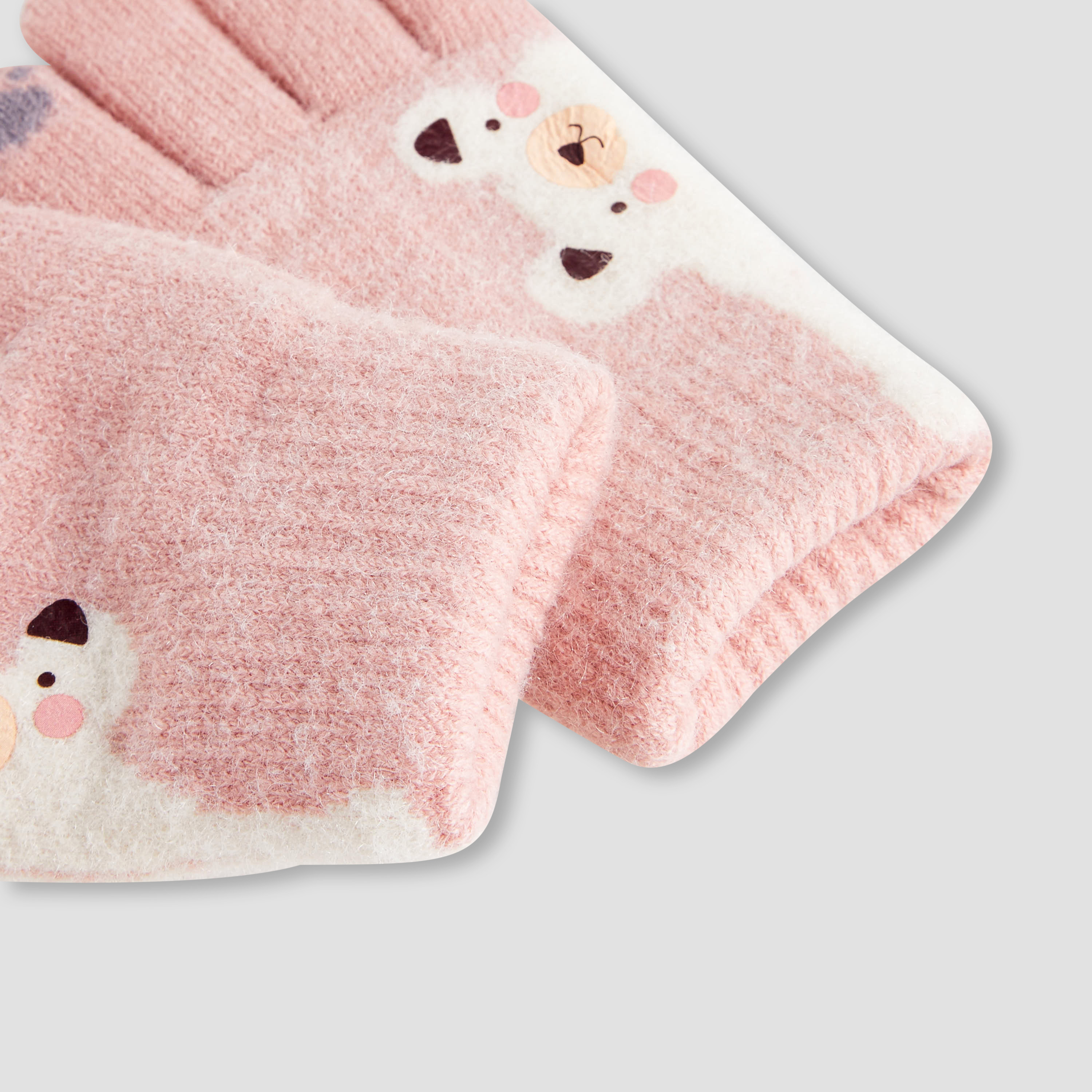 Juniors Girls Winter Gloves with Bear Print-baby-girls-clothing-winterwear-winteraccessories-image-6