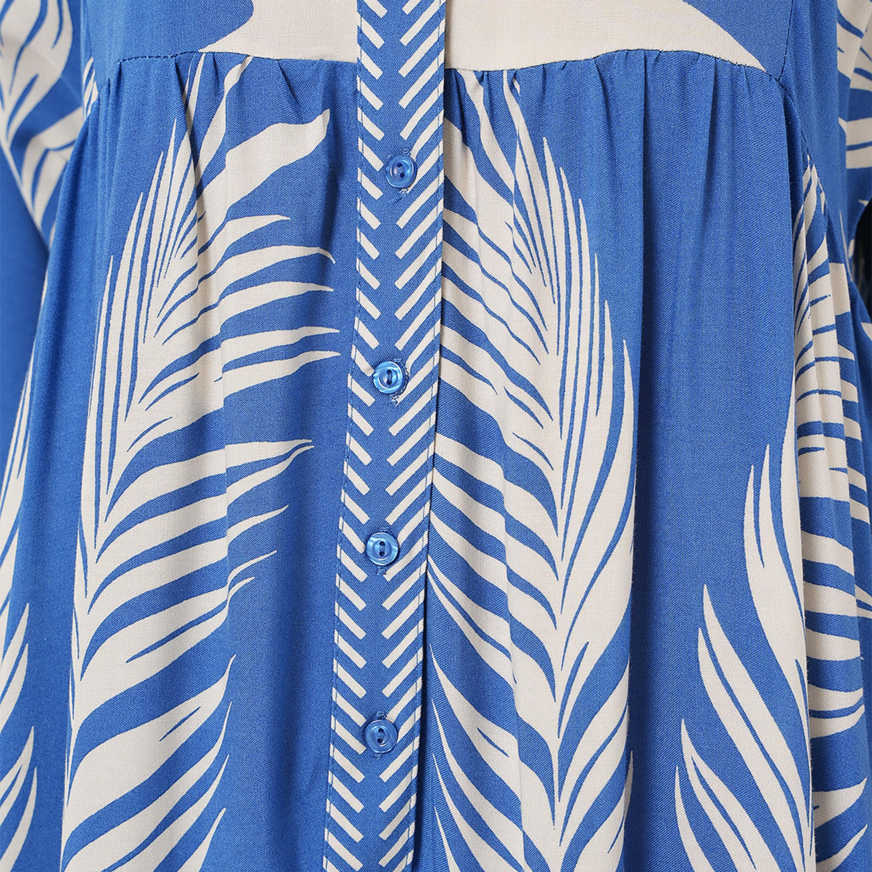 Bigdart Tropical Print Viscose Mandarin Collar Balloon Sleeves Tiered Indigo Women's Maxi Dress-women-clothing-dresses-image-3