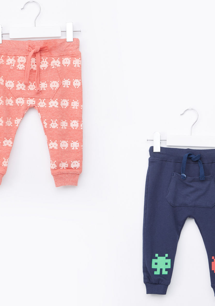 Juniors Printed Jog Pants with Pocket Detail - Set of 2-Joggers-image-0