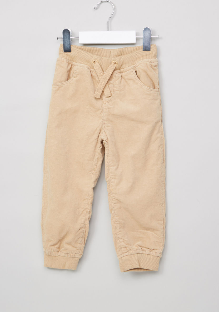 Juniors Textured Jog Pants with Elasticised Waistband and Drawstring-Joggers-image-0