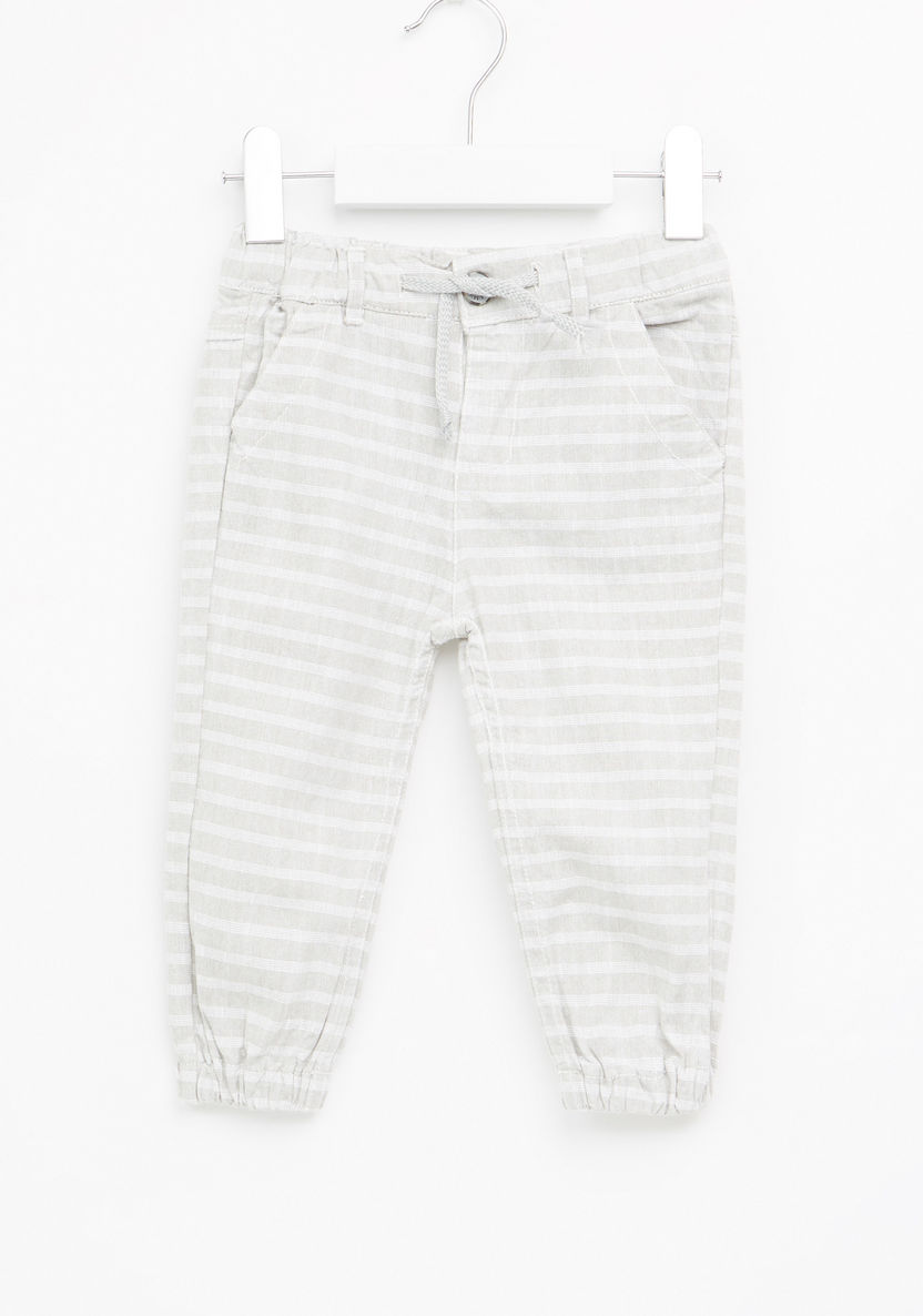 Giggles Striped Jog Pants with Elasticised Waistband and Drawstring-Joggers-image-0