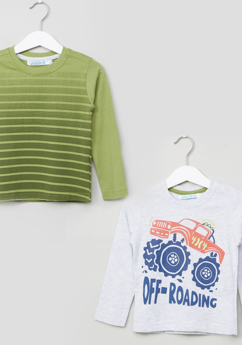 Juniors Printed Crew Neck Long Sleeves T-shirt - Set of 2-T Shirts-image-0