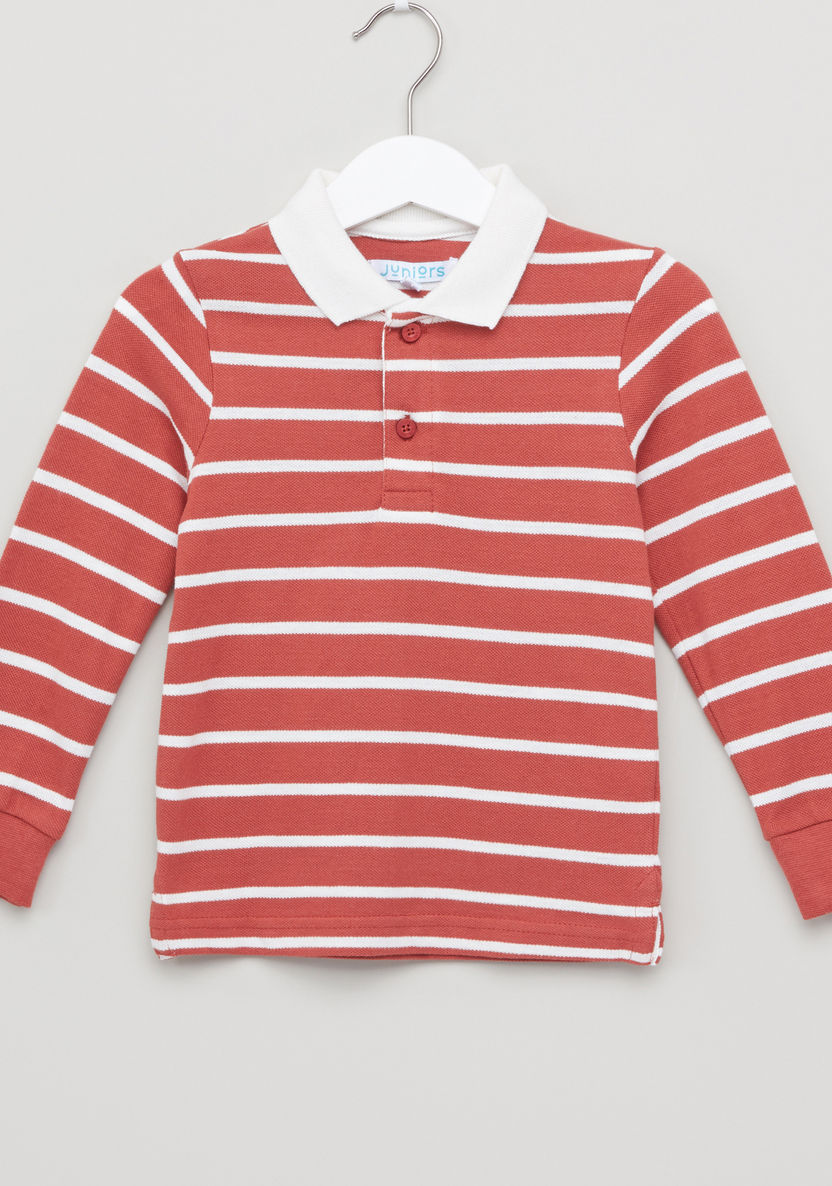Juniors Polo Neck T-shirt with Stripes-T Shirts-image-0