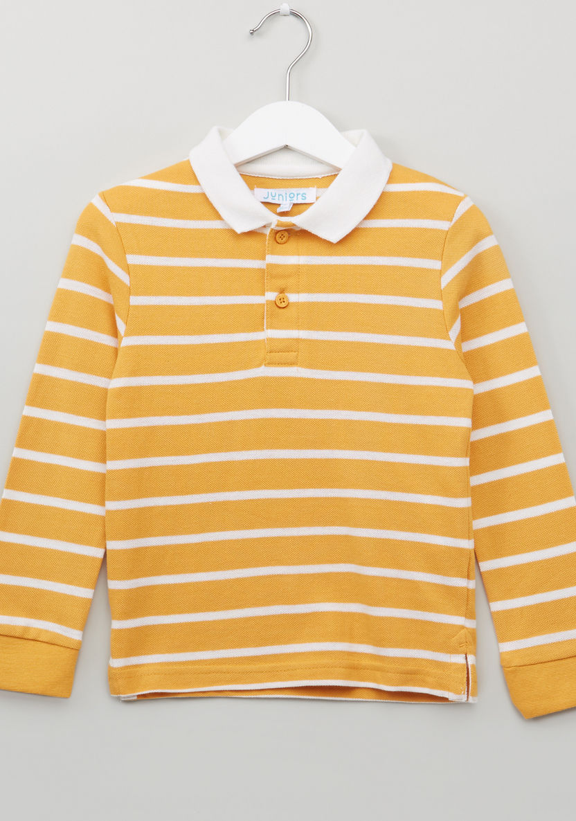 Juniors Polo Neck T-shirt with Stripes-T Shirts-image-0