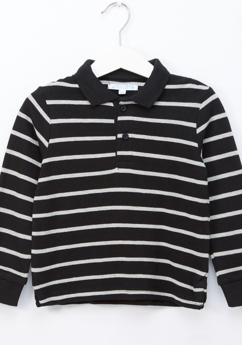 Juniors Striped Polo Neck T-shirt-T Shirts-image-0