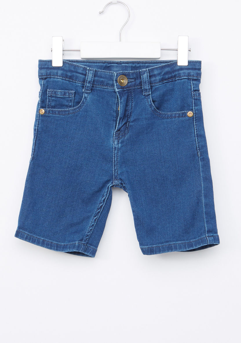 Juniors Denim Shorts with Button Closure and Pocket Detail-Shorts-image-0