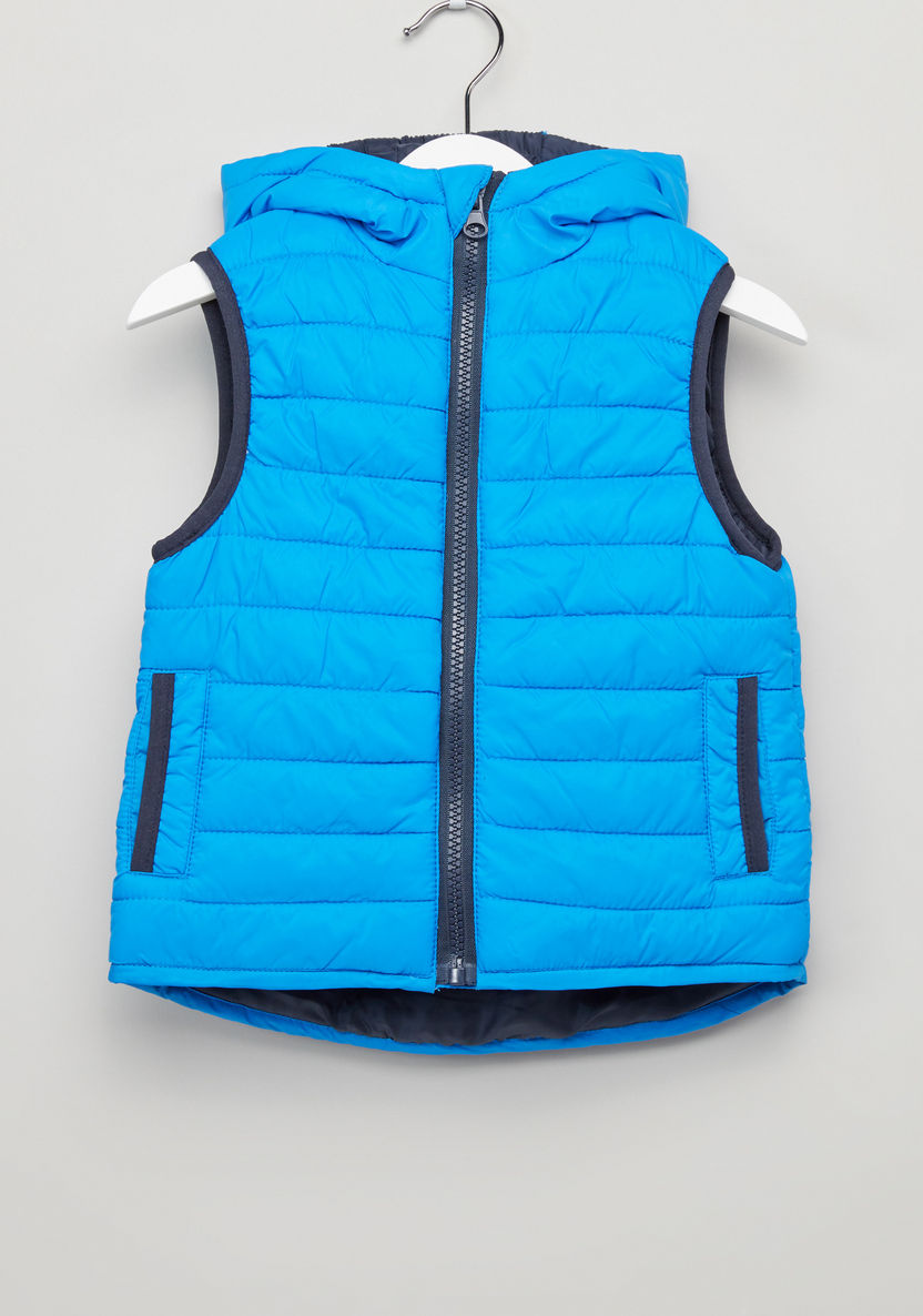 TURQUOISE SLEEVELESS PUFFER WITH HOOD, BABY TURQUOISE SLEEVELESS PUFFER WITH HOOD, BABY