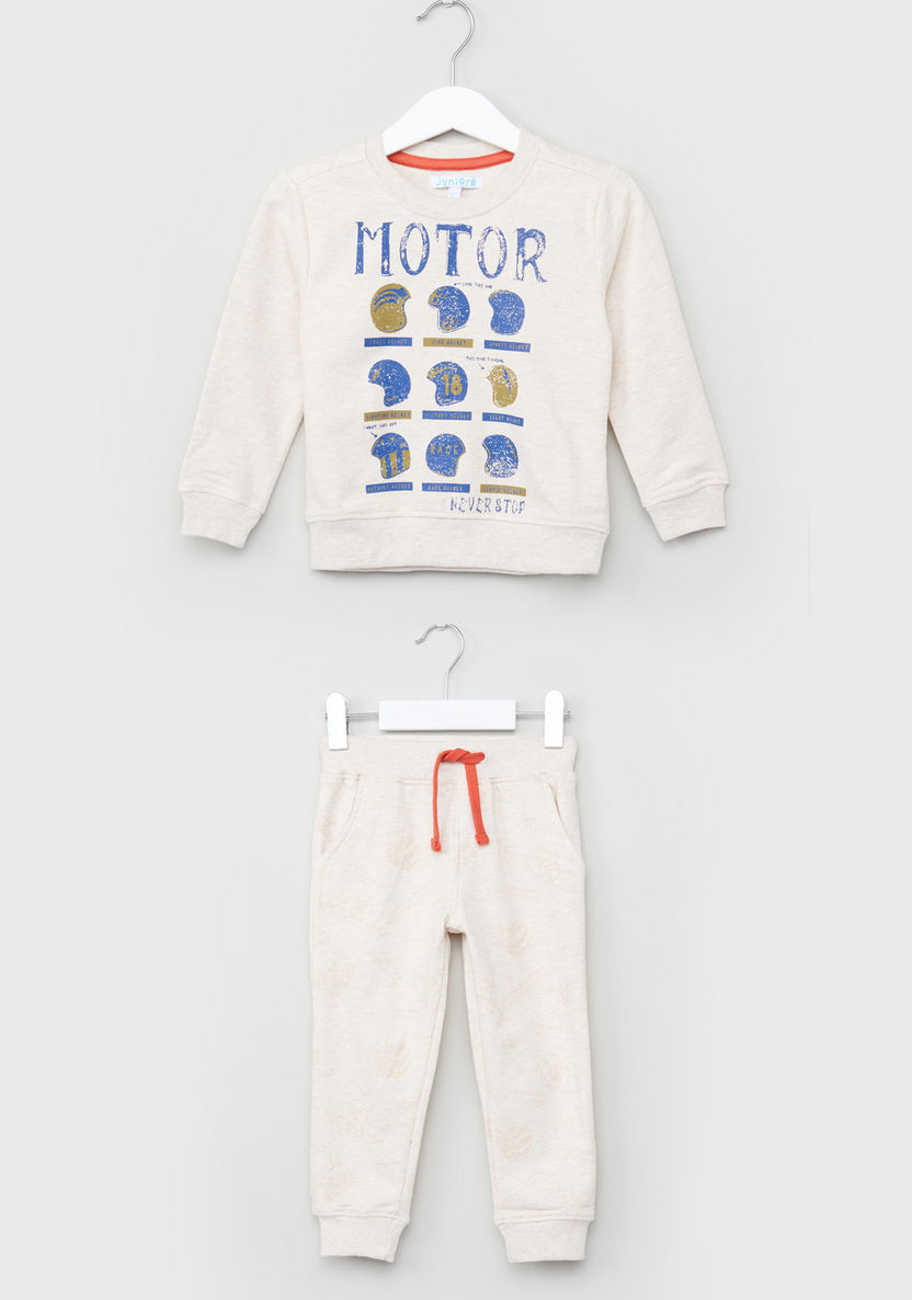Juniors Printed Long Sleeves Sweat Top and Jog Pants Set-Clothes Sets-image-0