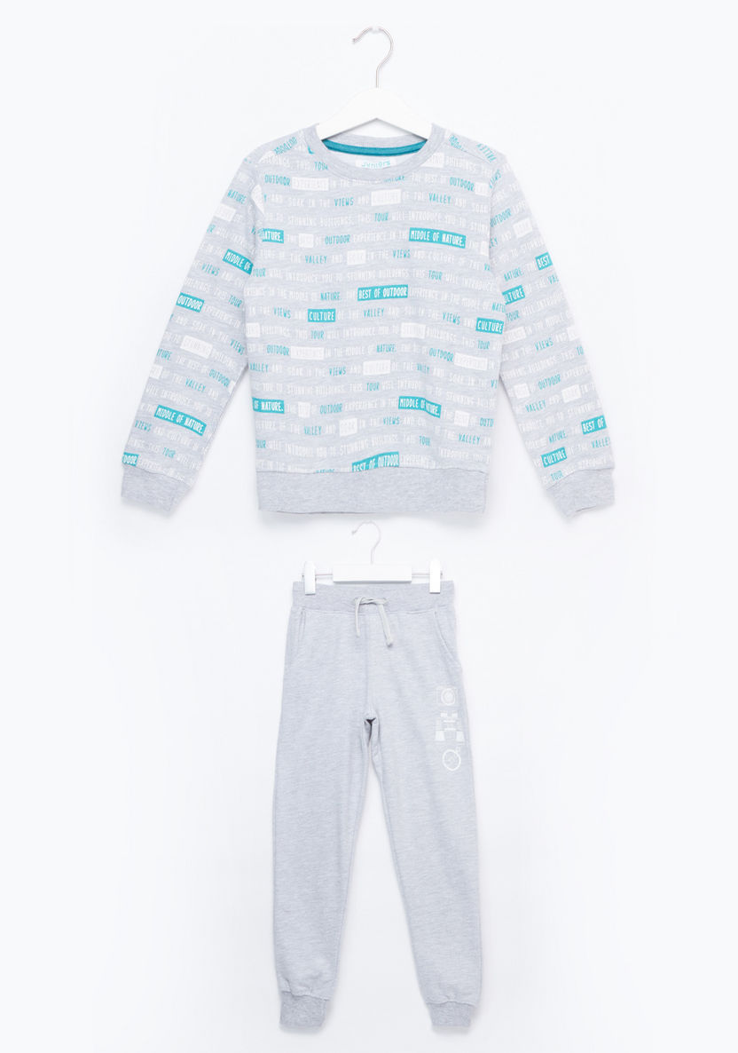 Juniors Printed Sweatshirt with Jog Pants-Clothes Sets-image-0