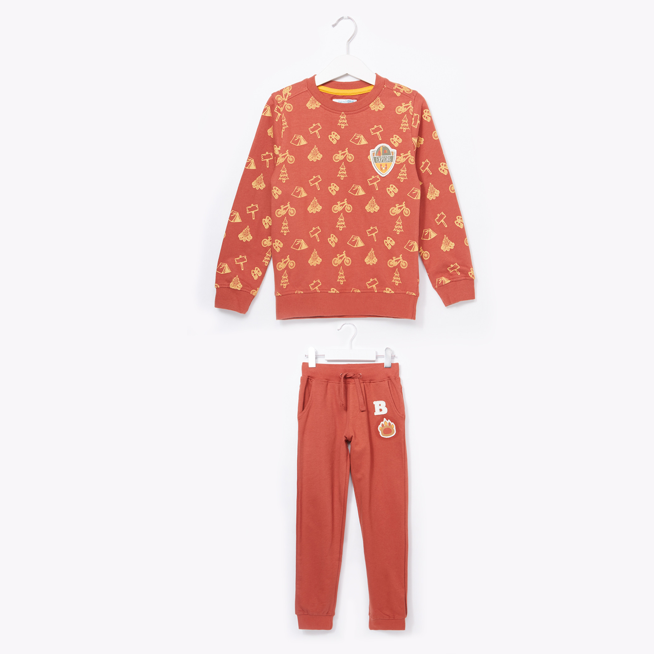 Juniors Printed Long Sleeves Sweatshirt with Jog Pants-boys-clothing-setsandcoords-image-1