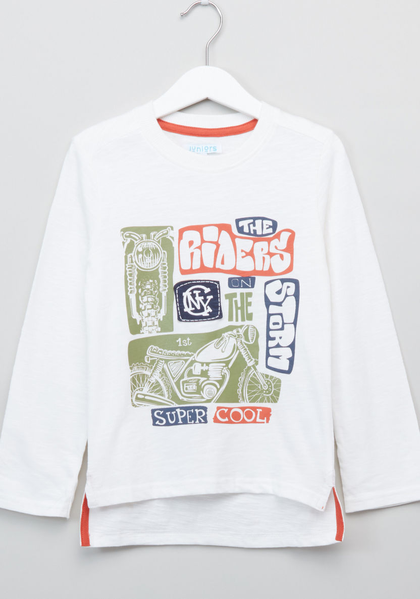 Juniors Printed Round Neck Long Sleeves T-shirt-T Shirts-image-0