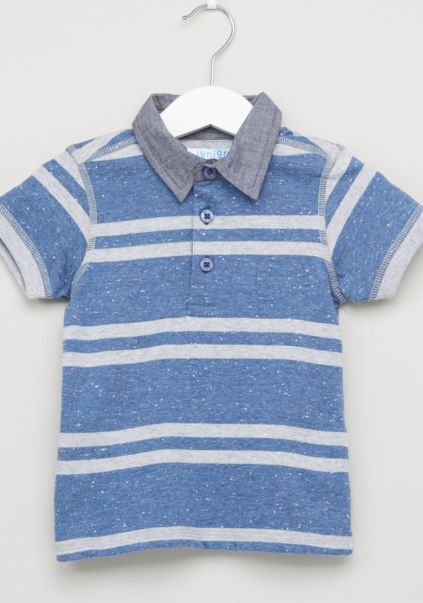 Juniors Striped Polo Neck T-shirt-T Shirts-image-0