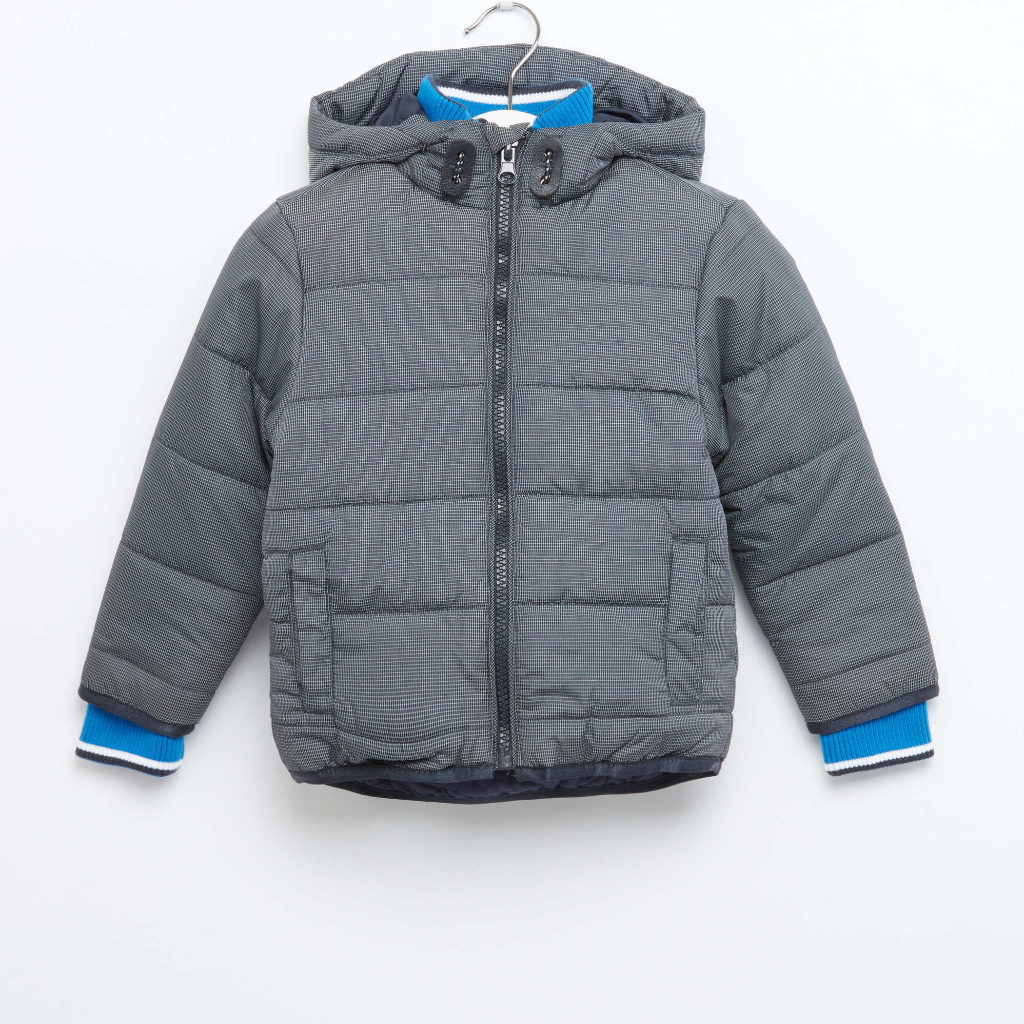 Juniors Chequered Hooded Jacket-baby-boys-clothing-winterwear-jacketsandblazers-image-1