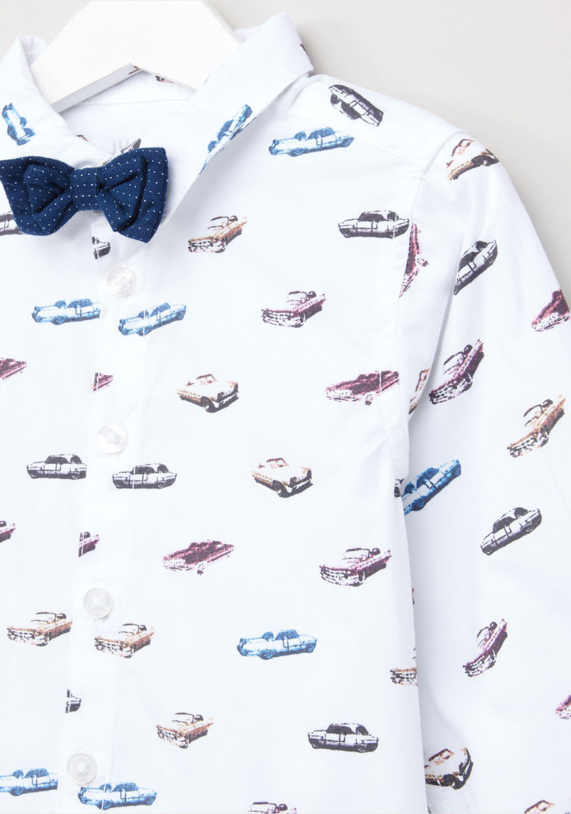 Juniors Printed Long Sleeves Bow Detail Shirt-Shirts-image-1