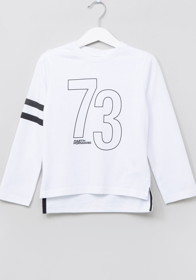 Juniors Crew Neck Long Back 73 Print T-shirt-T Shirts-image-0