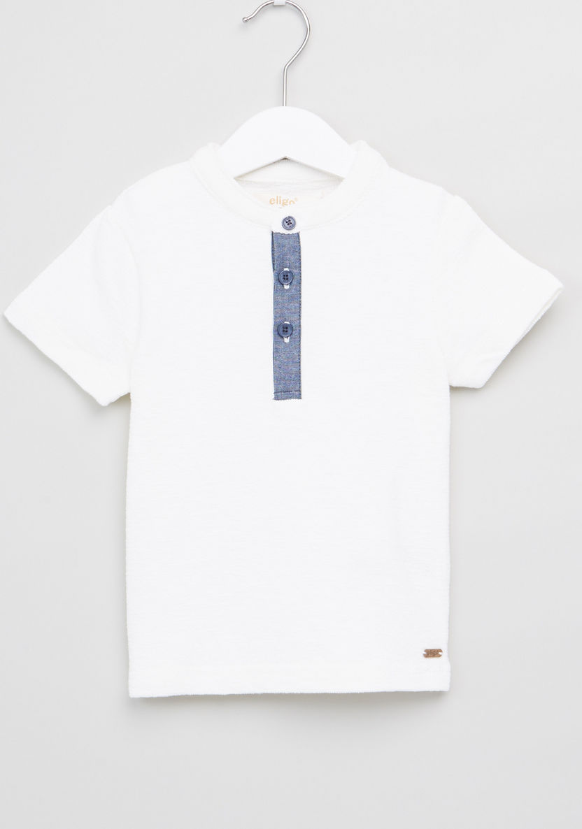 Eligo Textured Henley Neck Short Sleeves T-shirt-T Shirts-image-0