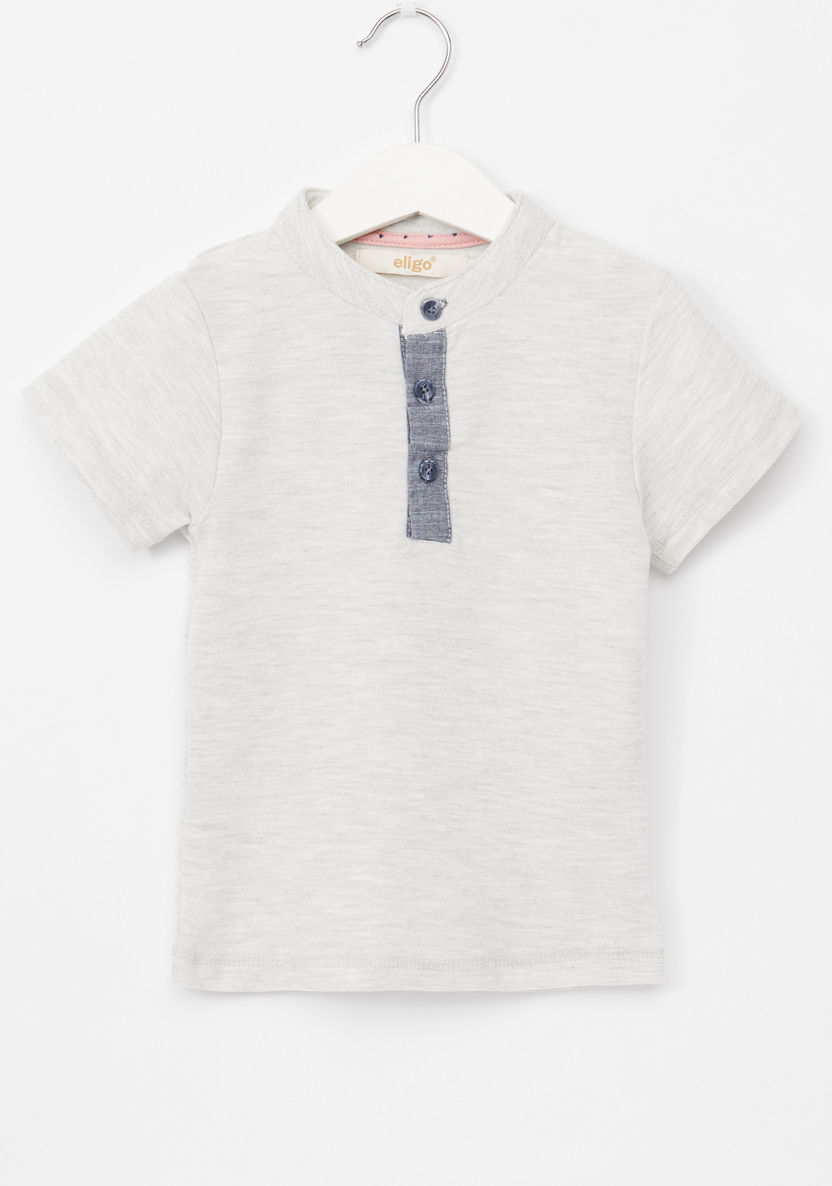 Eligo Mandarin Collar T-shirt with Pocket Detail Shorts-Clothes Sets-image-1