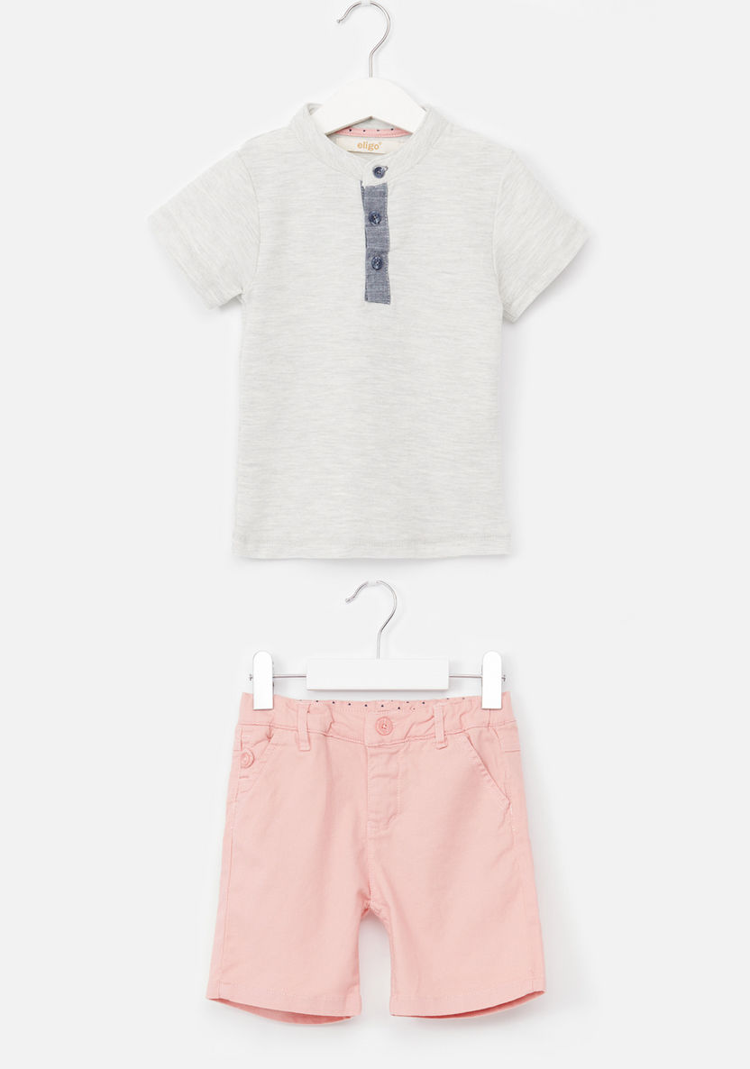 Eligo Mandarin Collar T-shirt with Pocket Detail Shorts-Clothes Sets-image-0