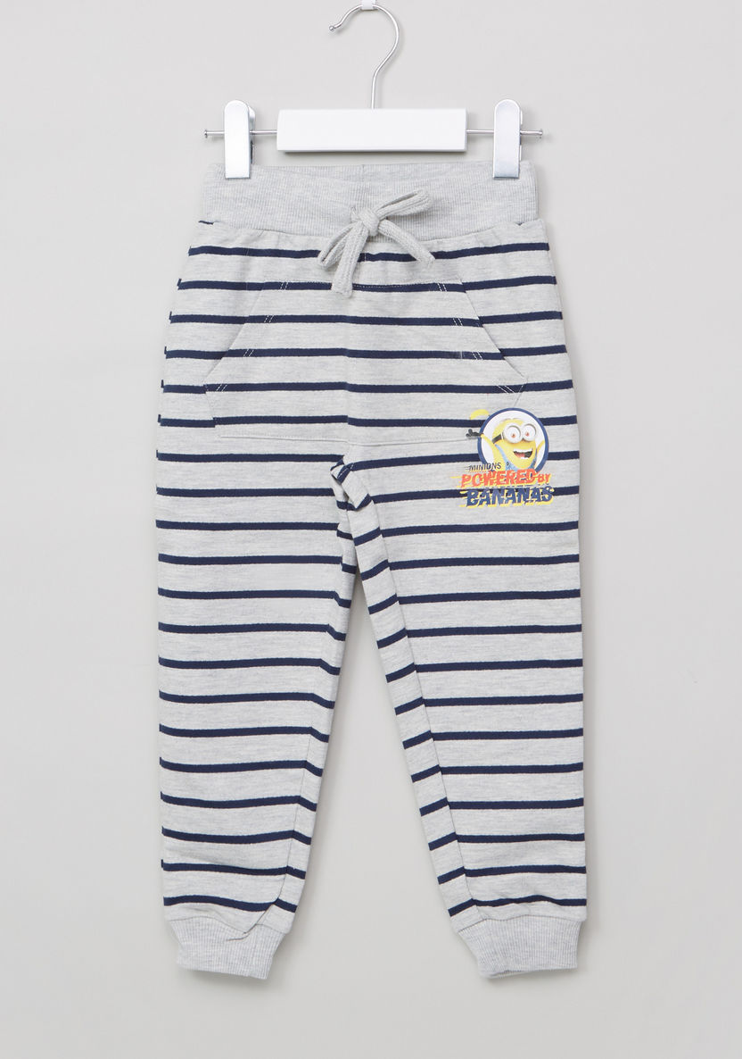 Minions Striped Jog Pants with Pocket Detail and Drawstring-Joggers-image-0