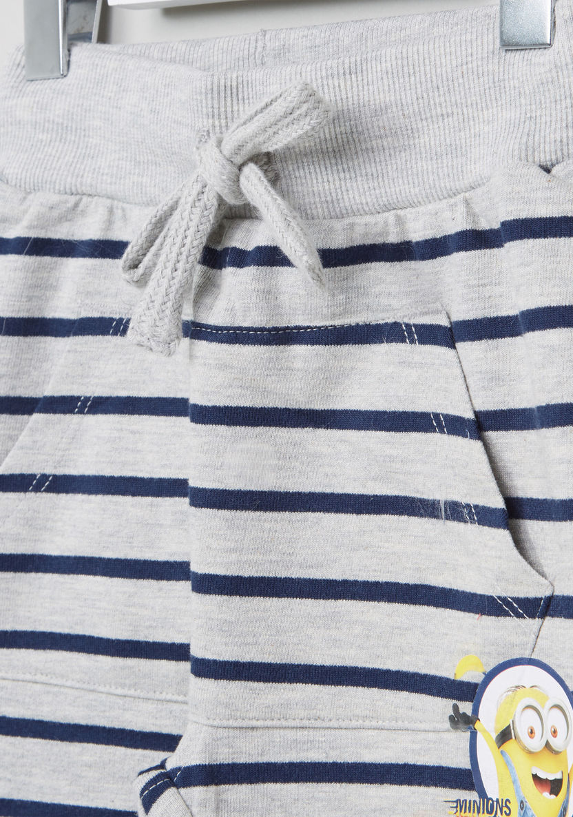 Minions Striped Jog Pants with Pocket Detail and Drawstring-Joggers-image-1