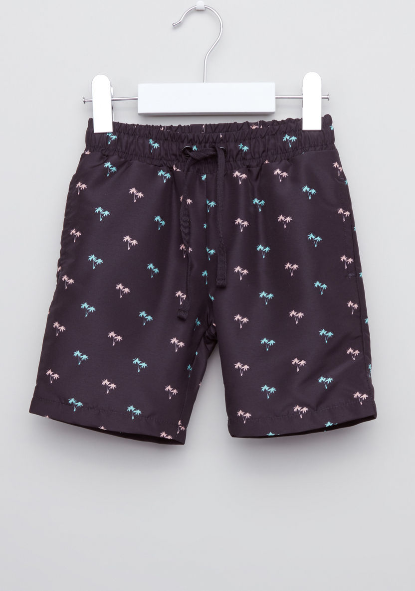 Juniors Printed Shorts with Elasticised Waistband and Pocket Detail-Swimwear-image-0