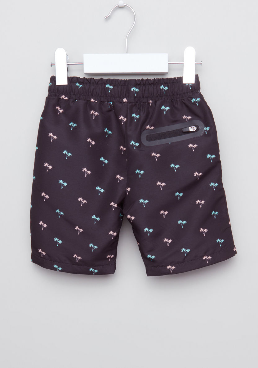 Juniors Printed Shorts with Elasticised Waistband and Pocket Detail-Swimwear-image-2