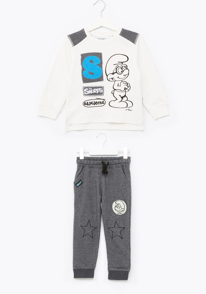 The Smurfs Embroidered Long Sleeves Sweatshirt with Jog Pants-Clothes Sets-image-0
