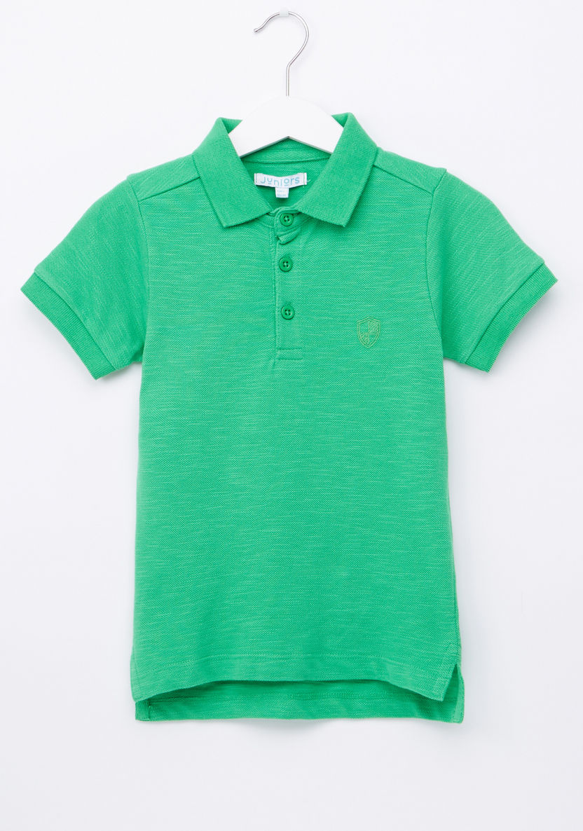 Juniors Textured Polo Neck T-shirt-T Shirts-image-0