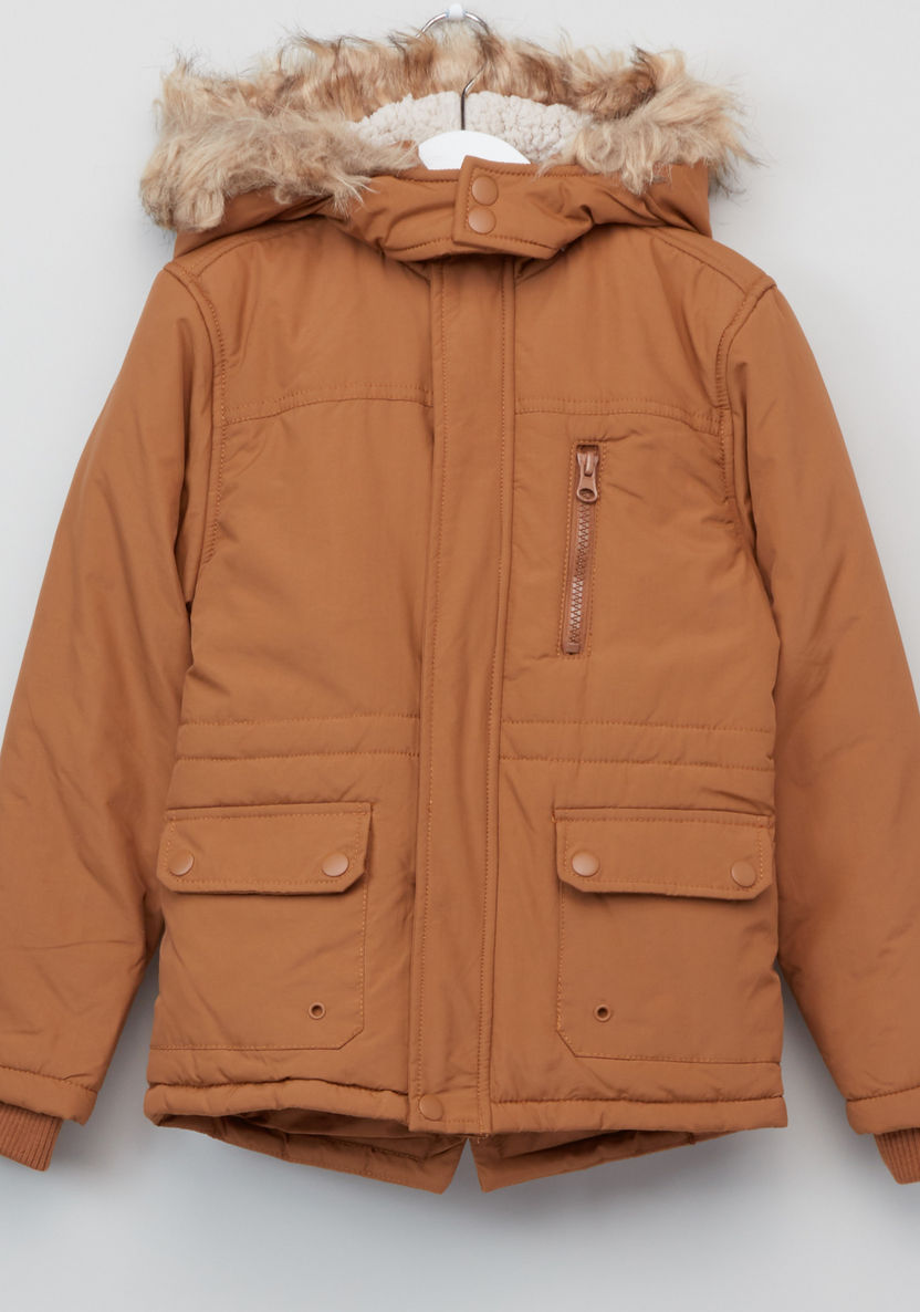 Juniors Parka Hooded Jacket with Pocket Detail and Zip Closure-Coats and Jackets-image-0