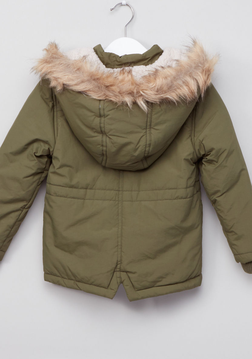 Juniors Parka Hooded Jacket with Pocket Detail and Zip Closure-Coats and Jackets-image-2