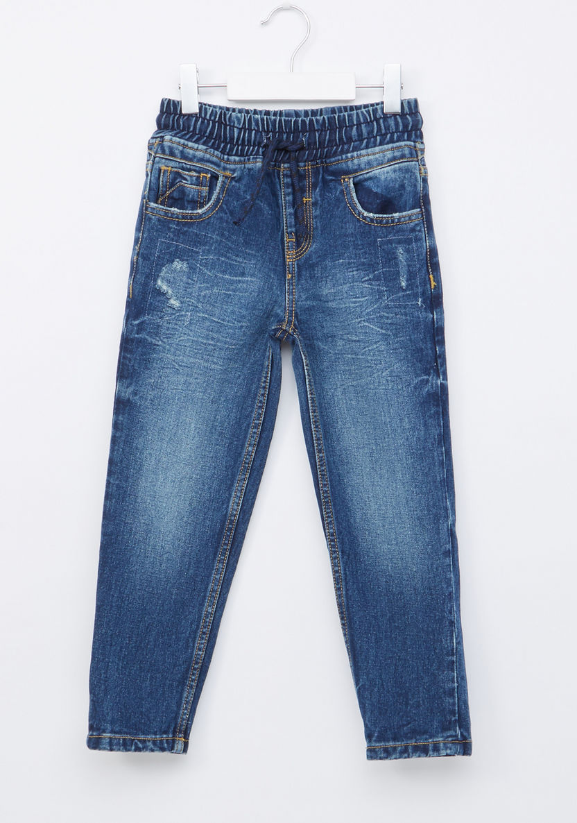 Juniors Full Length Denim Pants with Drawstring and Pocket Detail-Jeans-image-0